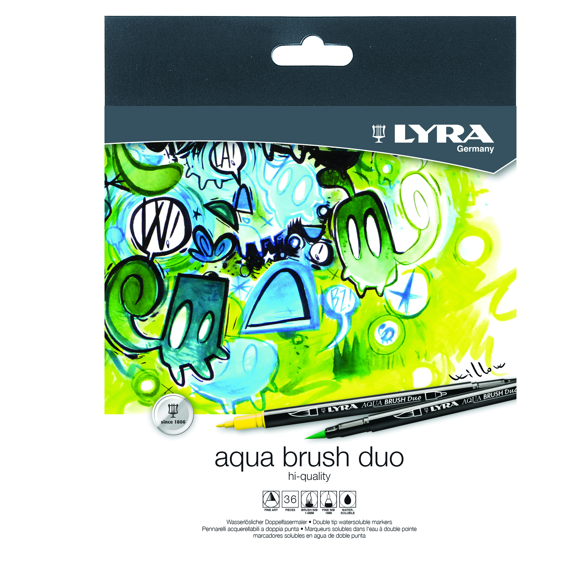 Pennarelli Aqua Brush Duo - punte 2,00 - 4,00 mm - Lyra - astuccio 36 pezzi