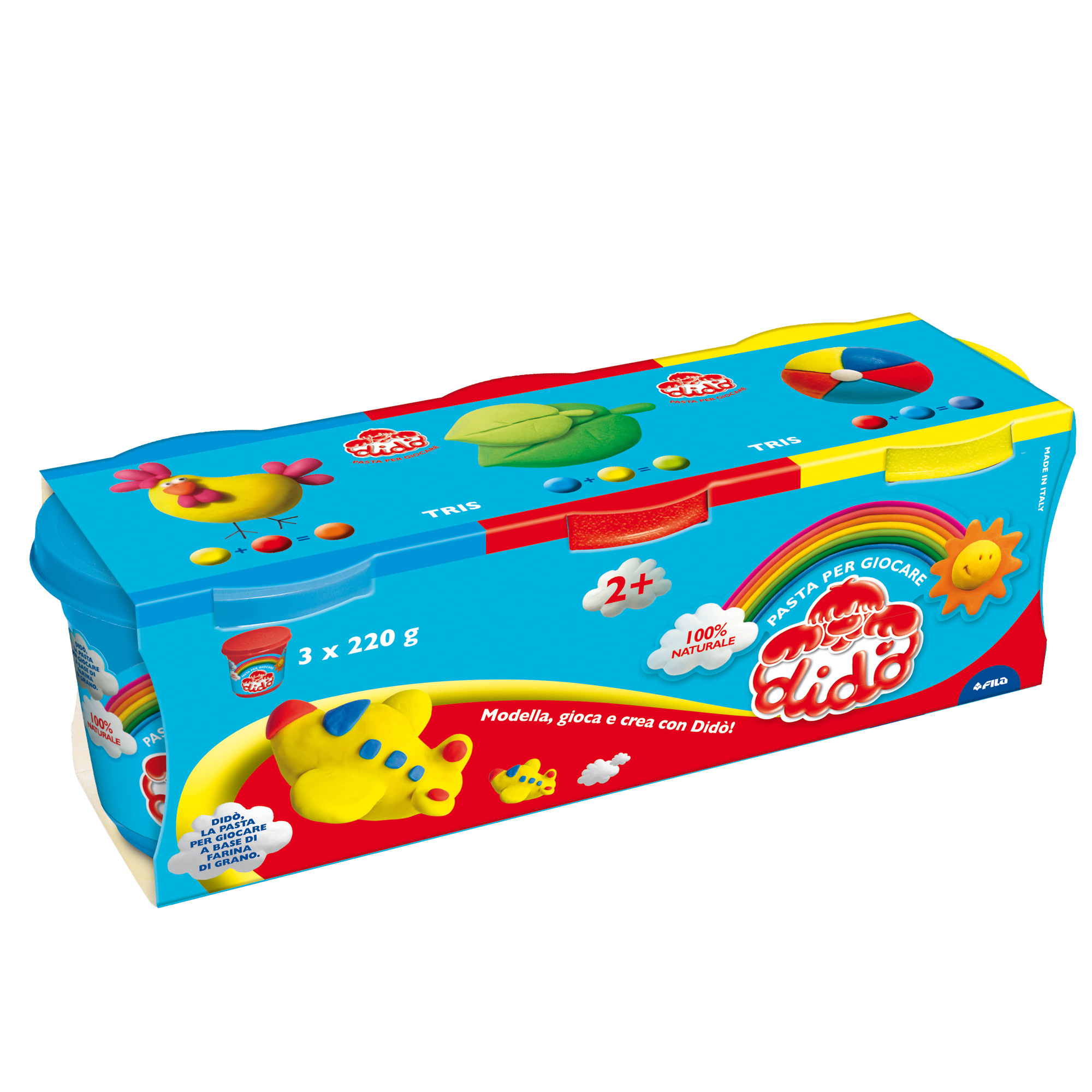 Tris barattoli da 220gr - giallo/rosso/azzurro - DiDò - conf. 3 pezzi