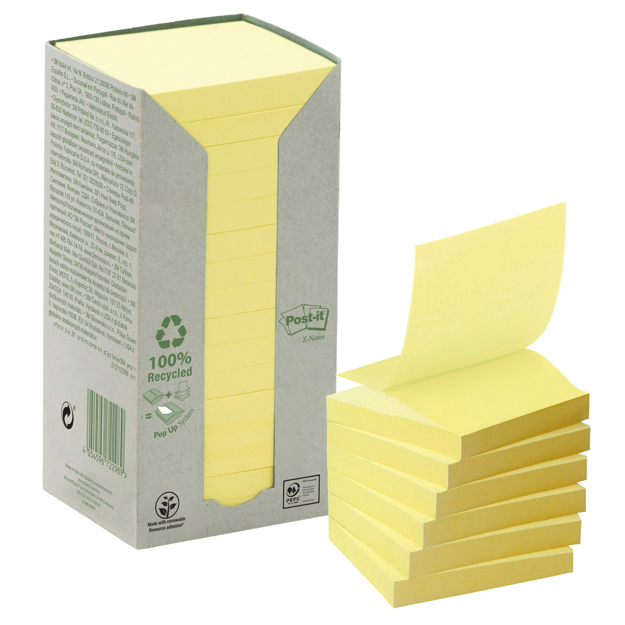 Blocco Post-it Z Notes Green - R330-1T - 76 x 76 mm - 100% riciclabile - giallo - 100 fogli - Post-it