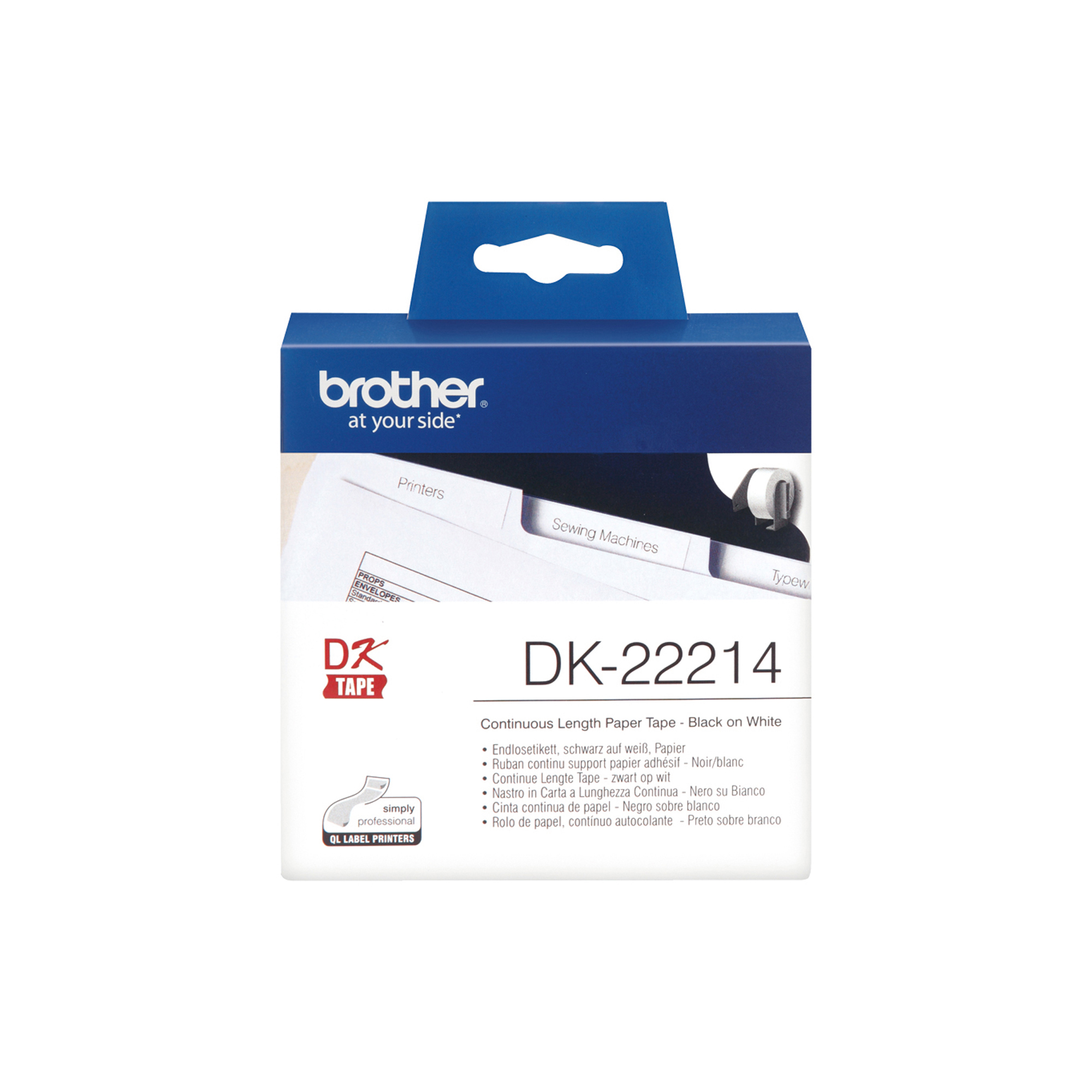 Brother - Rotolo etichetta continua - carta adesiva - Nero/Bianco - 12mm x 30,48mt - DK-22214