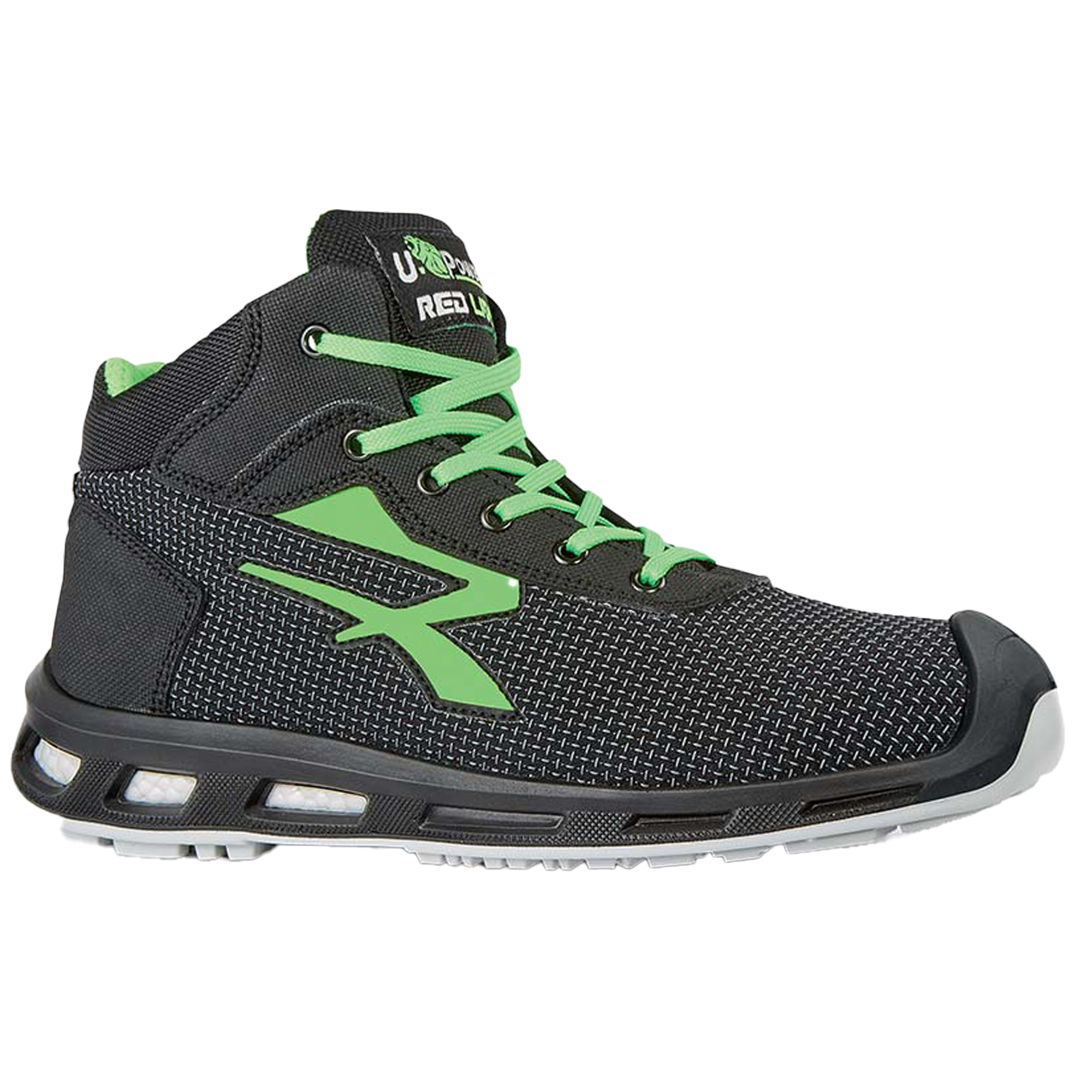 Calzatura di sicurezza Hard S3 SRC - pelle idrorepellente - numero 43 - grigio scuro/verde - U-Power