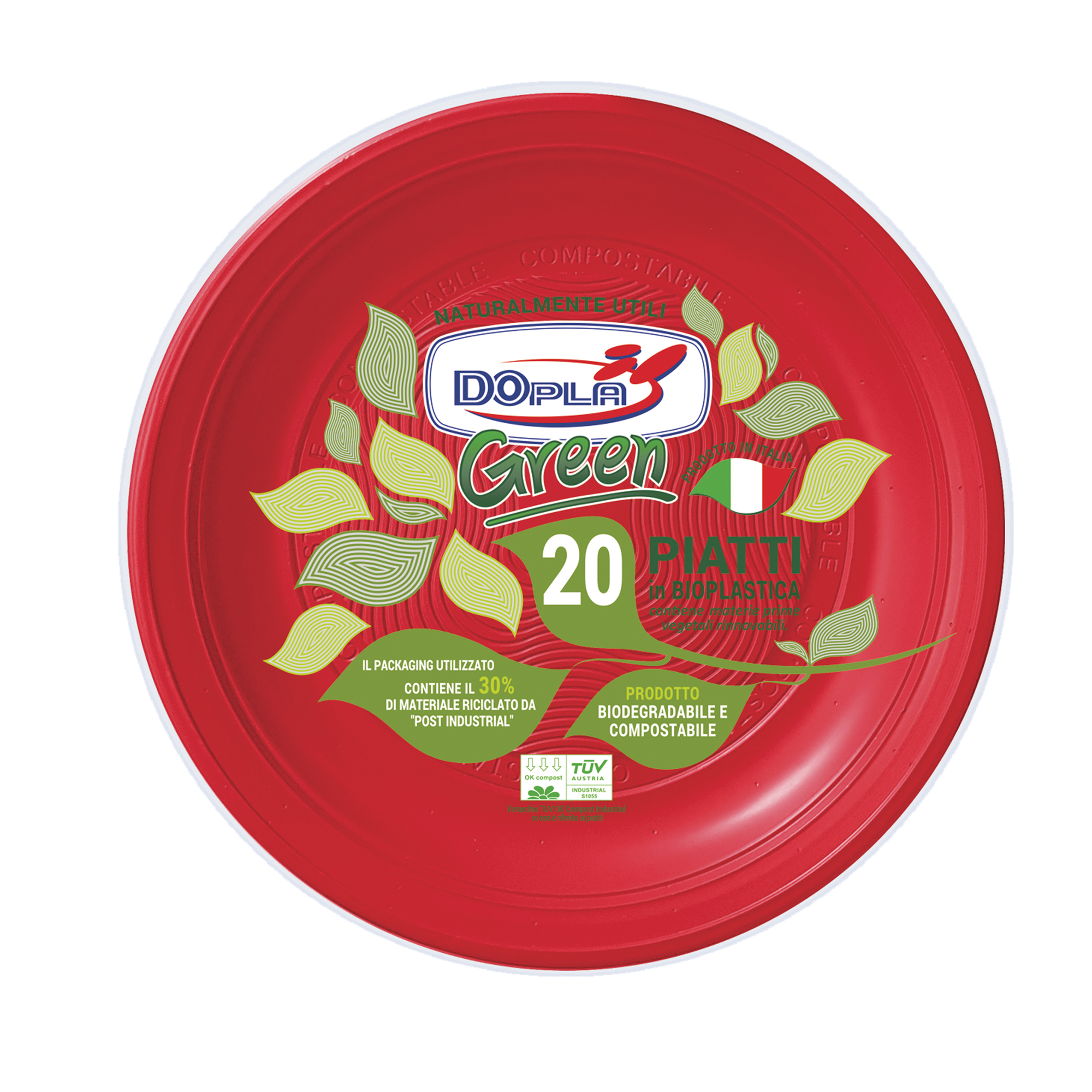 Piatto frutta - compostabile - diametro 17 cm - rosso - Dopla - conf. 20 pezzi