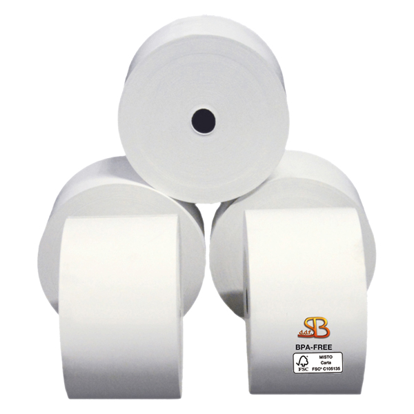 Rotolo per distributore self service - 59,5 mm x 120 m - 55 gr - diametro esterno 95 mm - anima 12 mm - carta termica BPA free - Sabacart