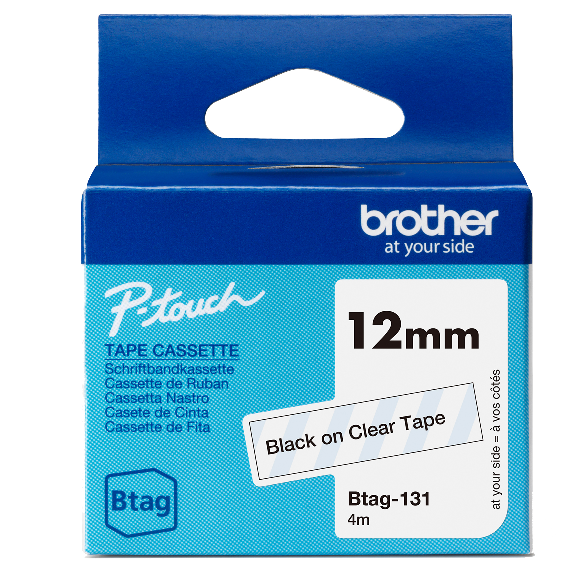 Brother - Nastro adesivo - Nero/Trasparente - 12mm x 4mt - BTAG131