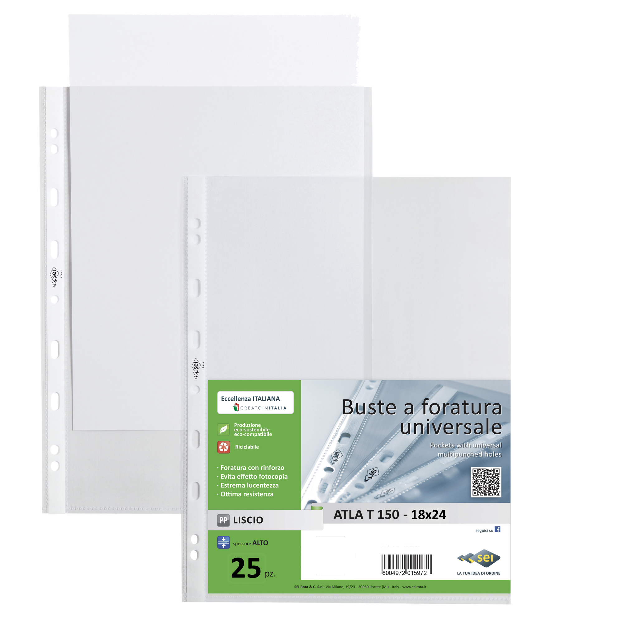 Buste forate Atla T - pesante - liscio - 18 x 24 cm - trasparente - Sei Rota - conf. 25 pezzi