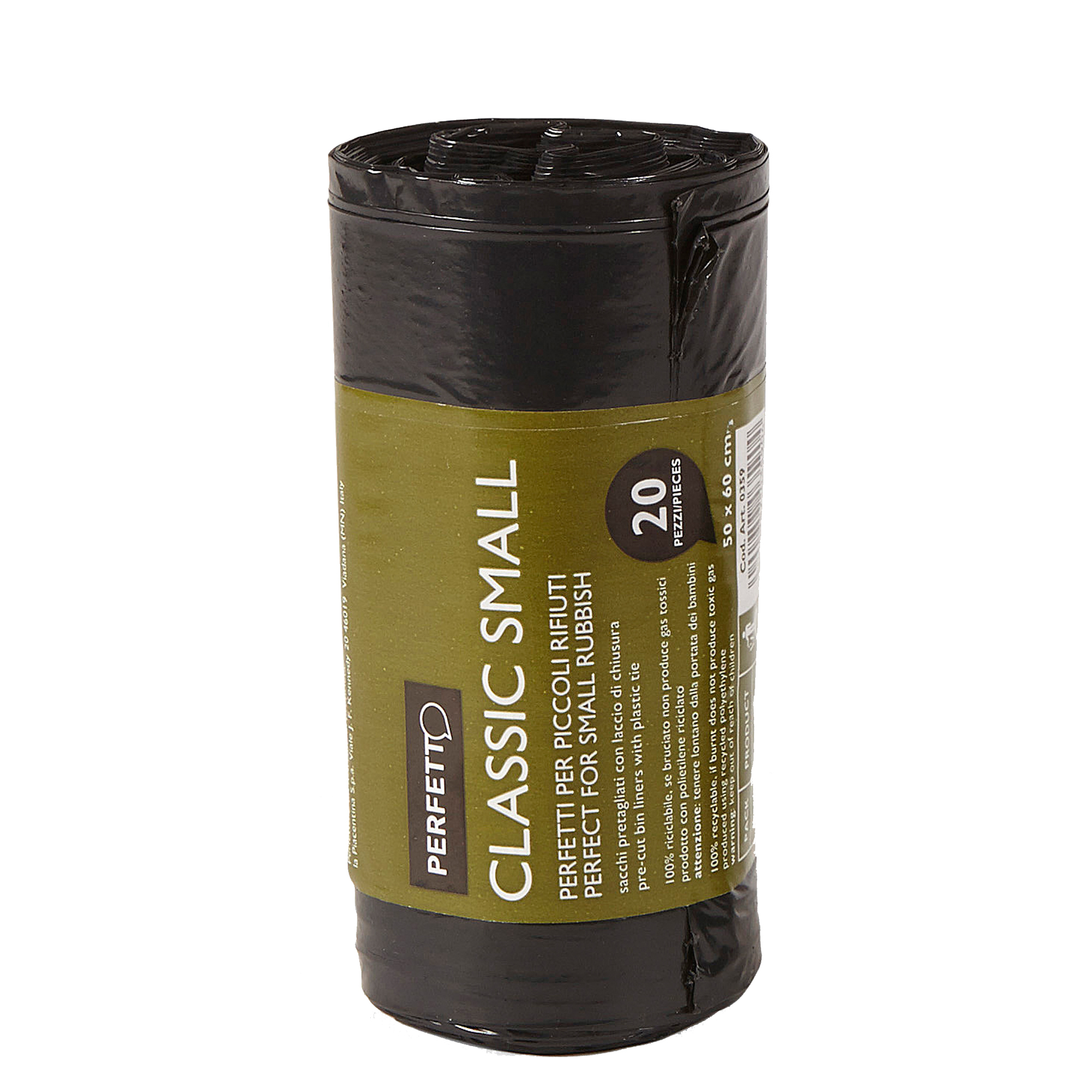 Sacchi per rifiuti Classic Small - 50x60 cm - 30 L - 10 micron - nero - Perfetto - rotolo da 20 sacchetti