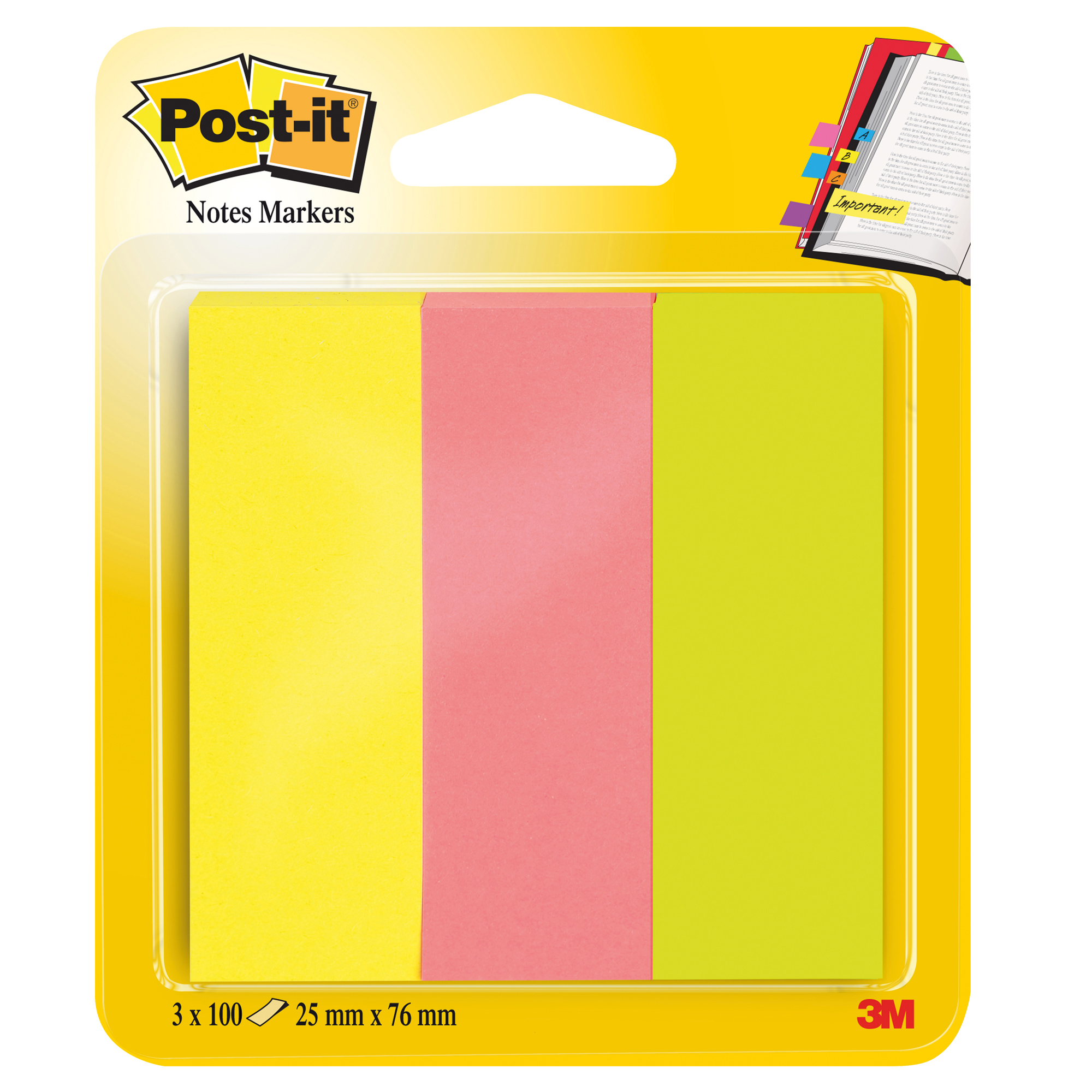Segnapagina Post-it in carta - 671-3 - 25 x 76 mm - 3 colori Neon - Post-it - conf. 300 pezzi