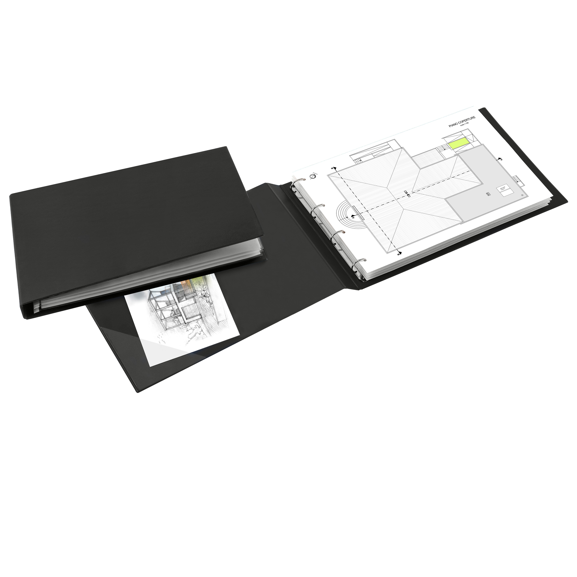 Raccoglitore Sanremo 2000 - 42 x 30 cm album - 4 anelli a D 25 mm - dorso 4 cm - nero - Sei Rota