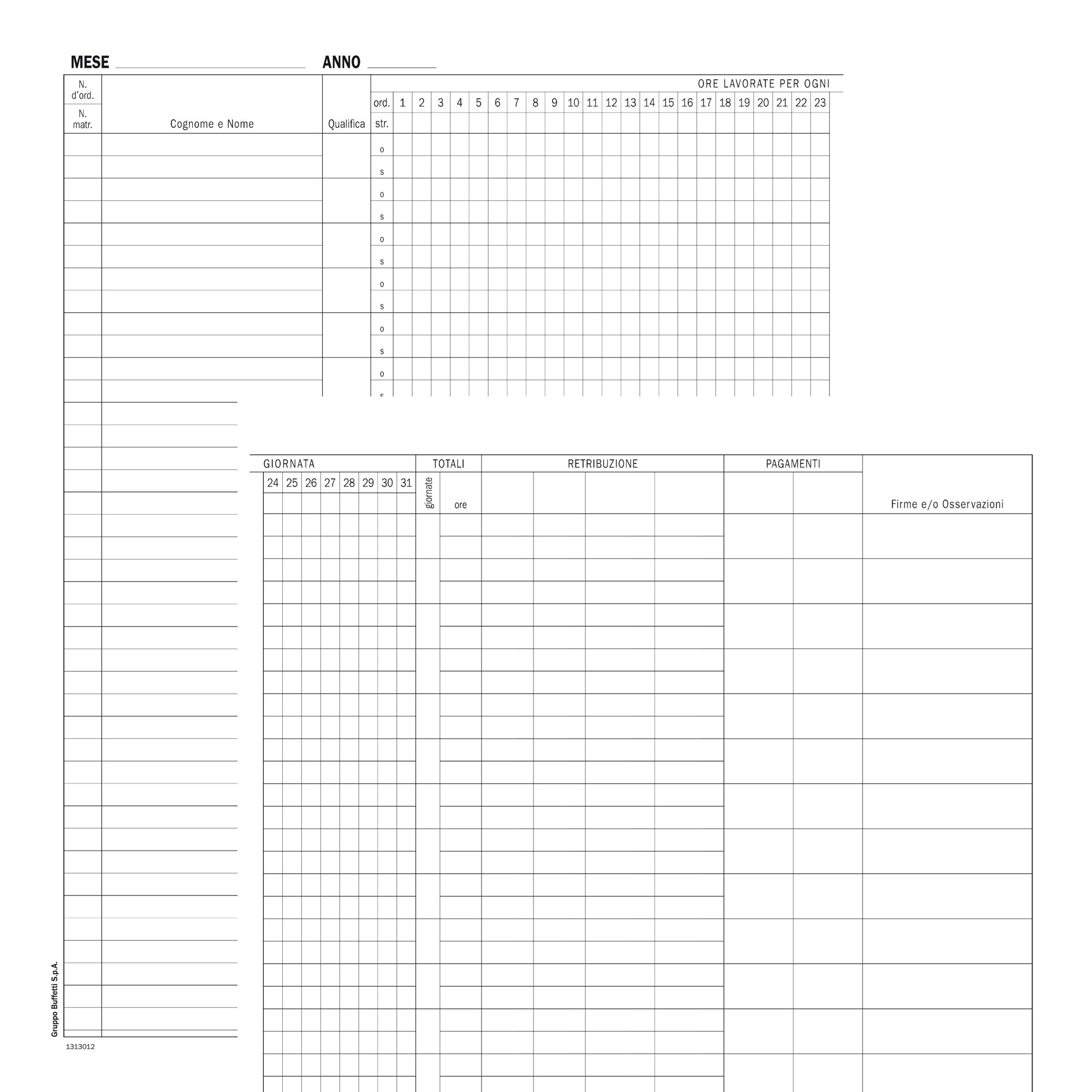 Registro presenze mensili - 48 pagine - 31 x 24,5 cm - DU131301200 - Data Ufficio