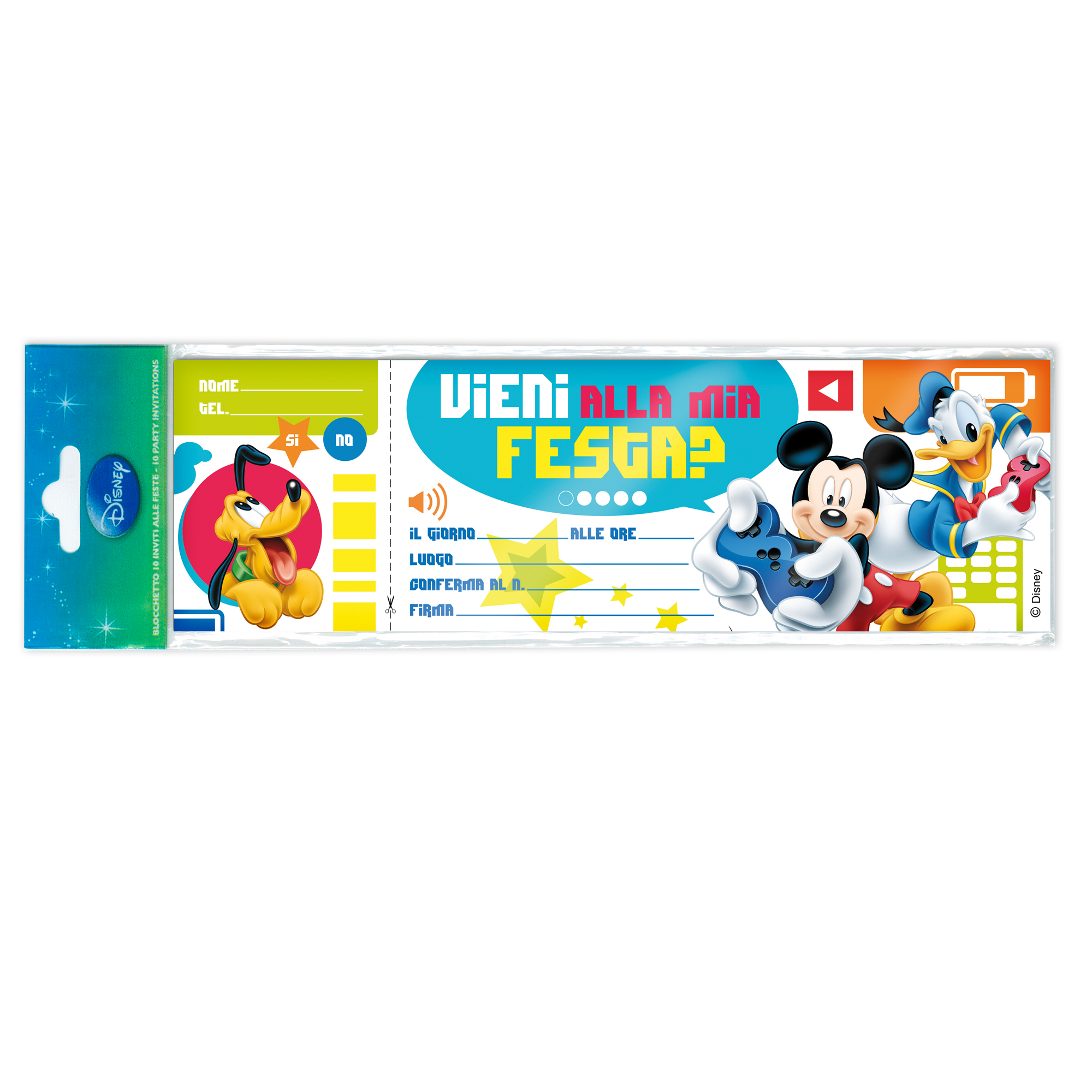 Blocchetto invito alla festa Mickey Disney - 24,8 x 7,5 cm - Rex Sadoch - conf. 10 inviti