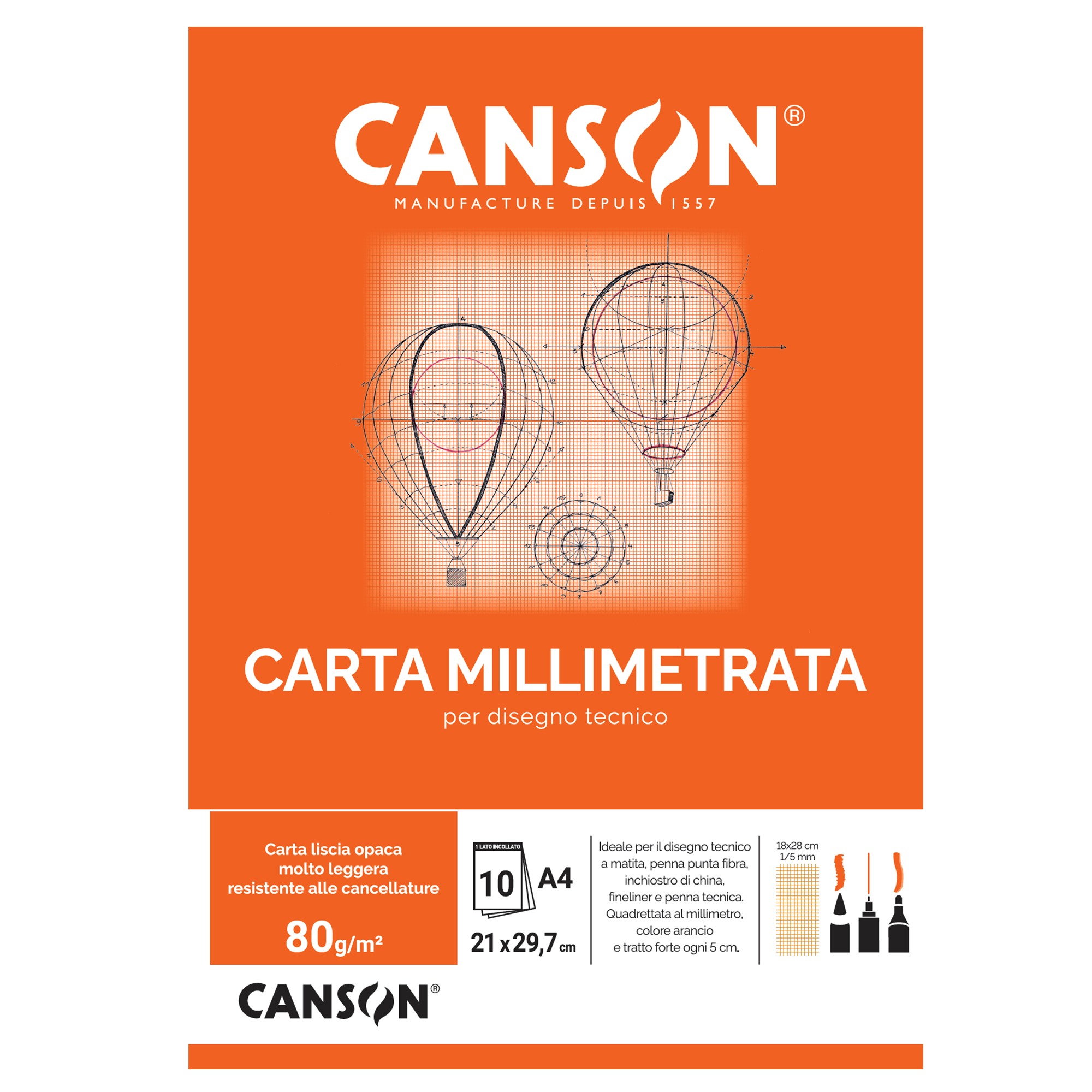 Blocco carta opaca millimetrata - A4 - 10 fogli - 80gr - Canson