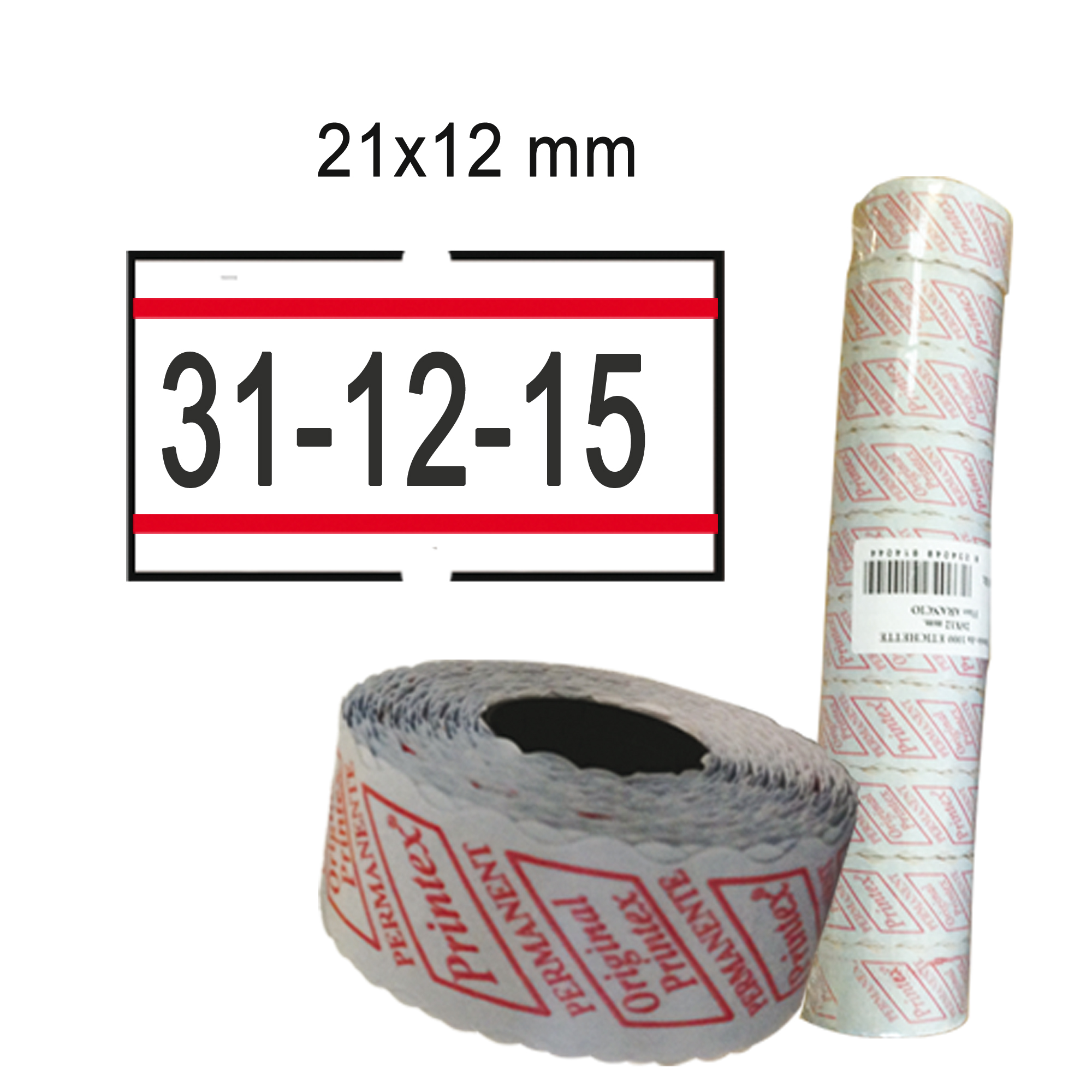 Rotolo da 1000 etichette per Printex Smart - 21x12 mm - adesivo removibile - bianco con righe rosse - Printex - Pack 10 rotoli