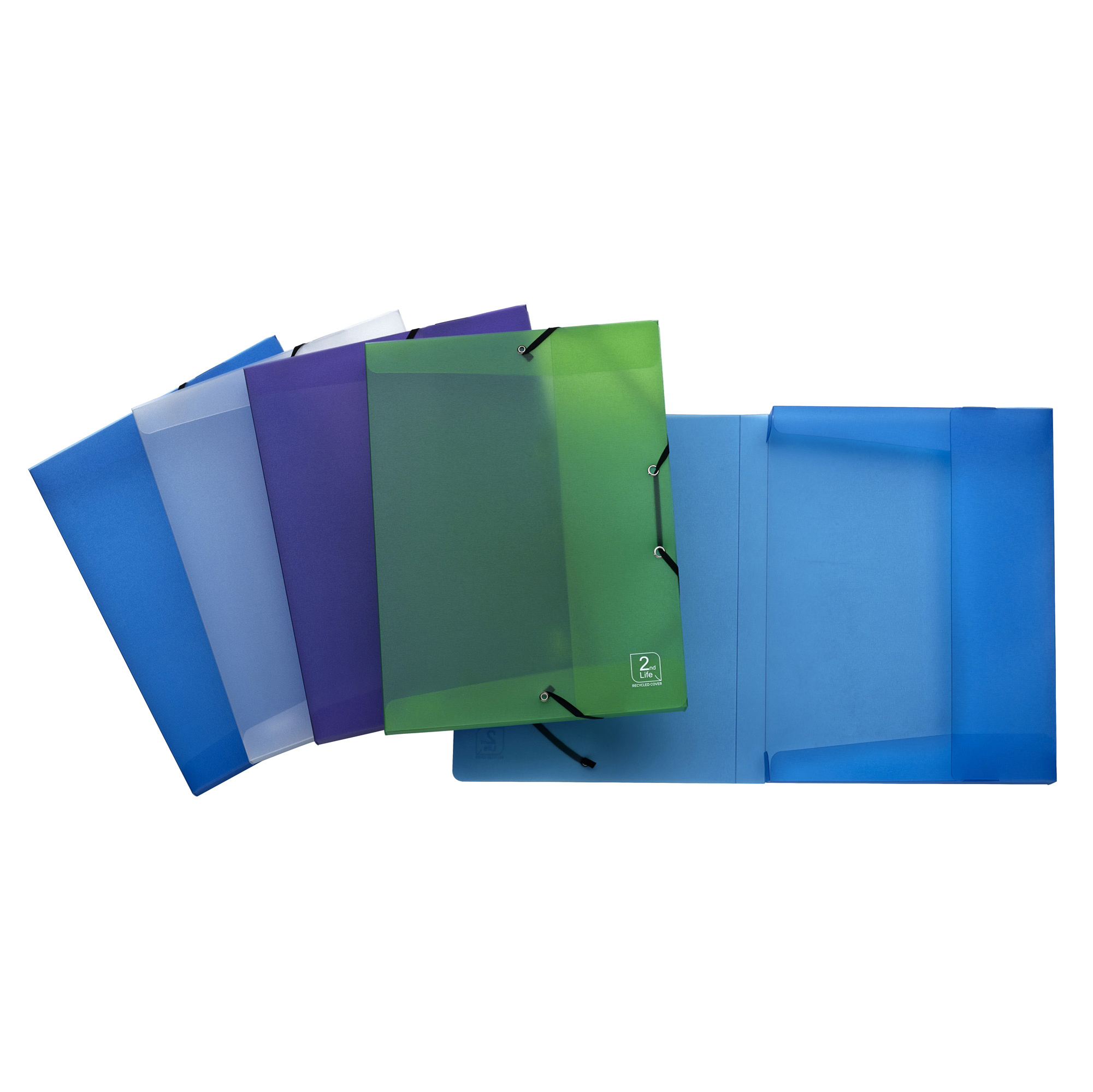 Cartella 3 lembi con elastico angolare 2ndLife - 22 x 30 cm - dorso 2,5 cm - PP riciclato - mix 4 colori - Favorit