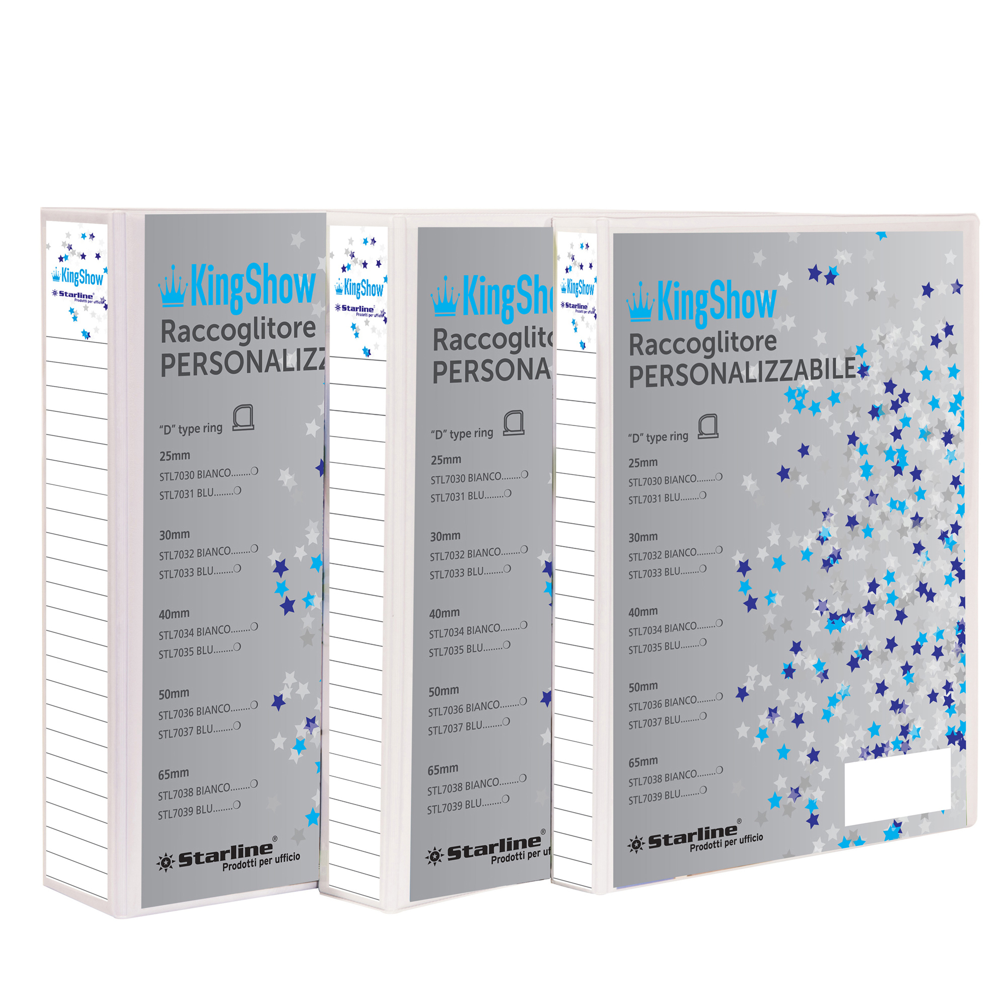 Raccoglitore personalizzabile KingShow - 22 x 30 cm - 4 anelli a D 50 mm - dorso 6 cm - bianco - Starline