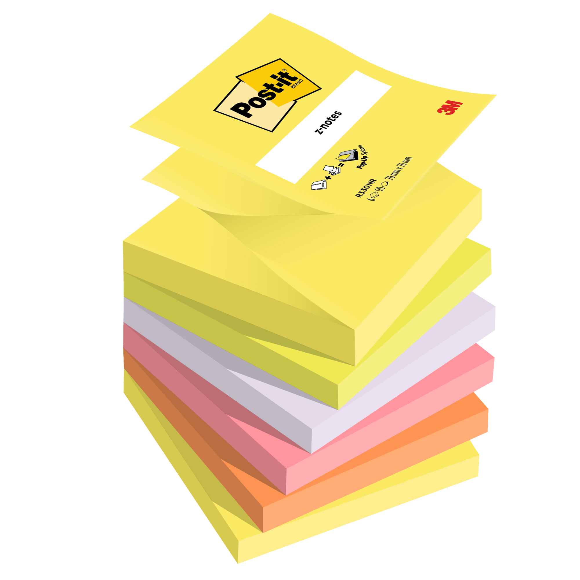 Blocco Post-it Super Sticky Z Notes - R330-NR NEON - 76 x 76 mm - assortiti neon - 100 fogli - Post-it