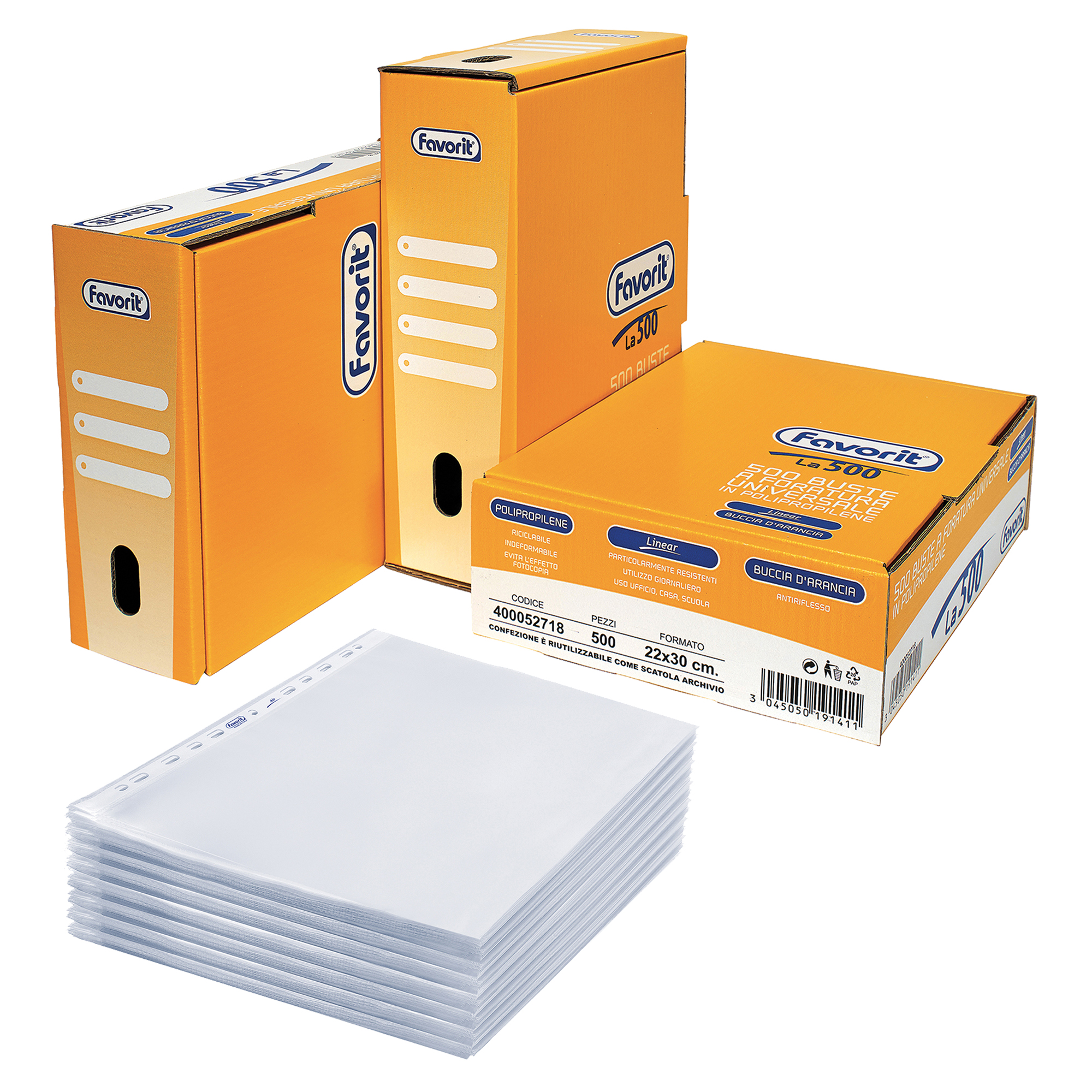 Buste forate La 500 - Linear - buccia - 22 x 30 cm - trasparente - Favorit - conf. 500 pezzi