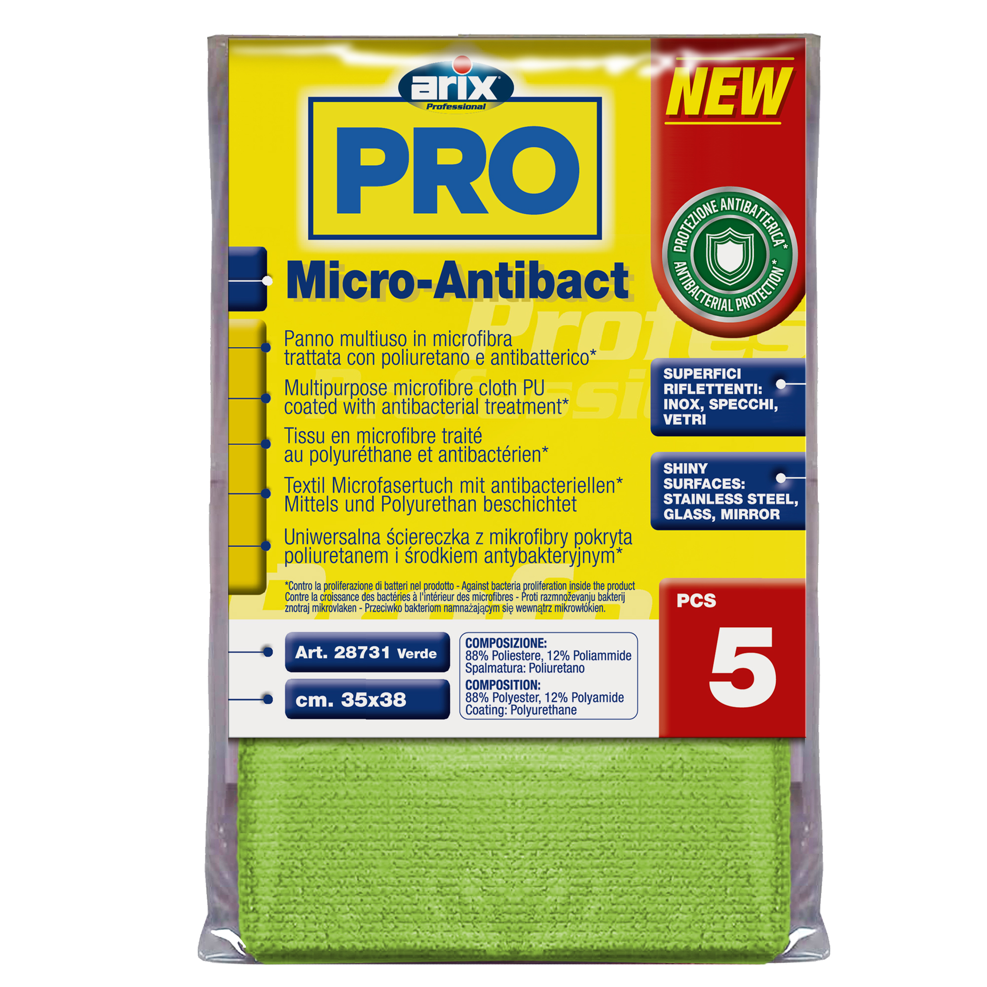 Panno multiuso Micro-Antibact - 35 x 38 cm - verde - Arix - conf. 5 pezzi