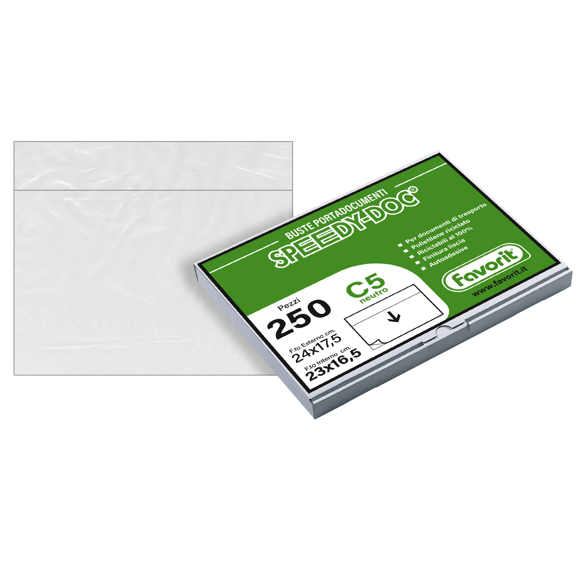 Busta adesiva Speedy Doc - senza stampa - C5 - 23 x 16,5 cm - PPL/PE - trasparente - Favorit - conf. 250 pezzi