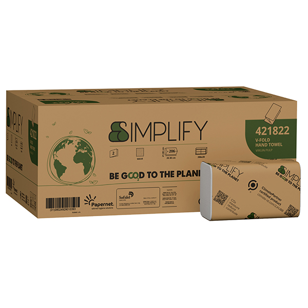 Asciugamani piegati a V Simplify - 21 x 20,3 cm - goffratura a onda - 16,5 gr - bianco - Papernet - conf. 206 pezzi