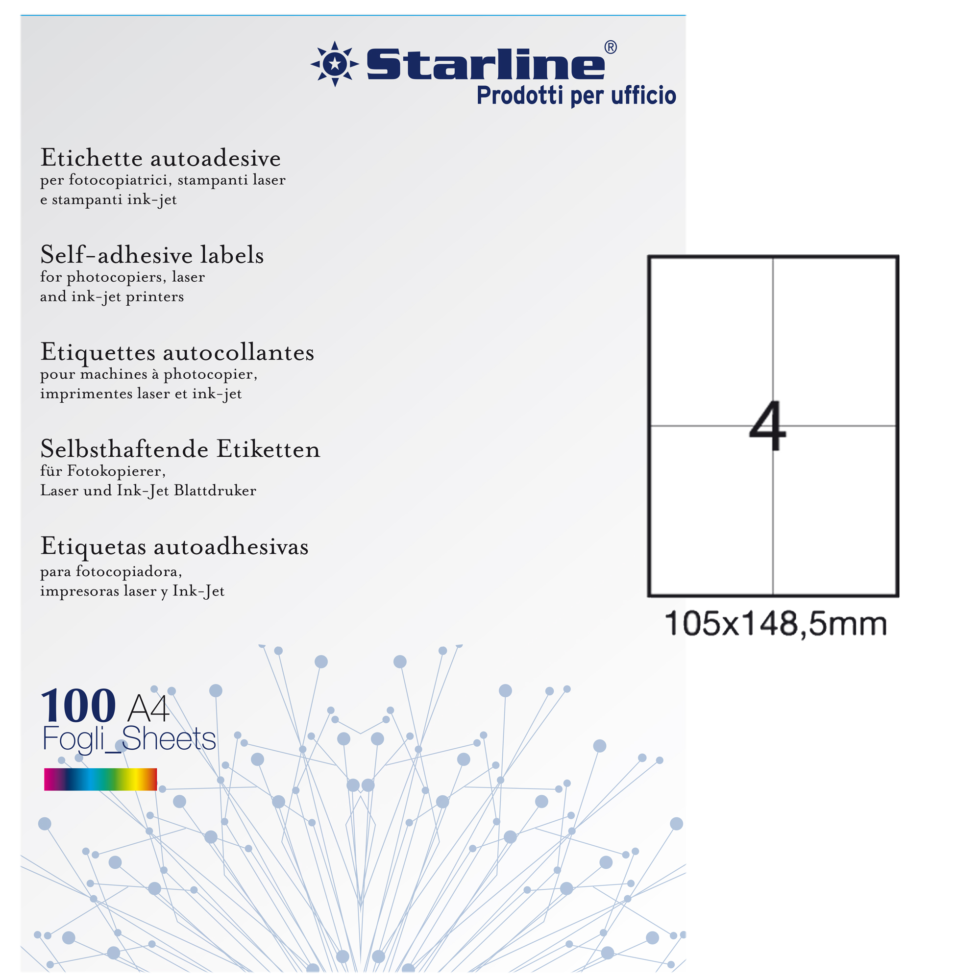 Etichette adesive - in carta - permanenti - 105 x 148,5 mm - 4 et/fg - 100 fogli - bianco - Starline
