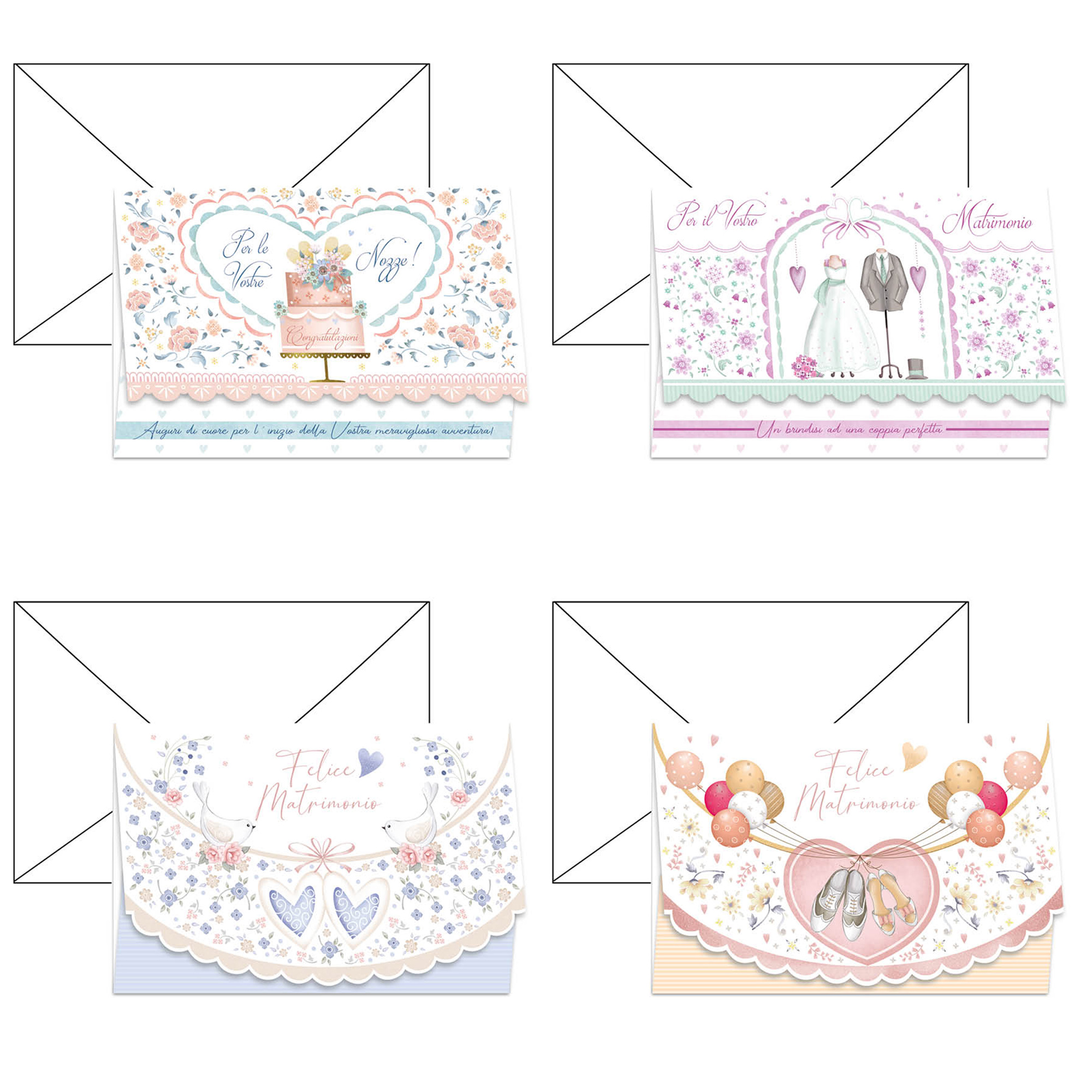 Biglietto auguri portasoldi Matrimonio - 11,7 x 17 cm - 4 soggetti assortiti - Kartos