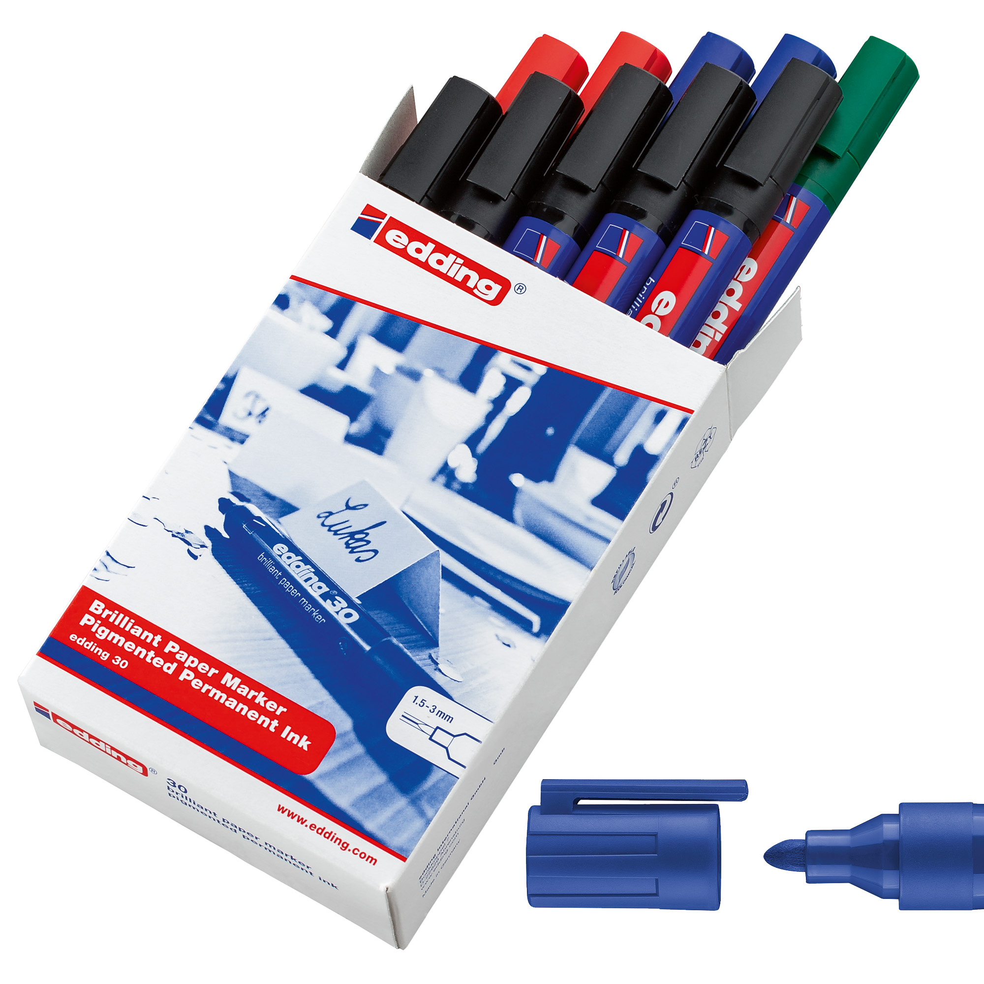 Marcatore permanente 30 - punta tonda - da 1,5 a 3 mm - colori assortiti - Edding - conf. 10 pezzi