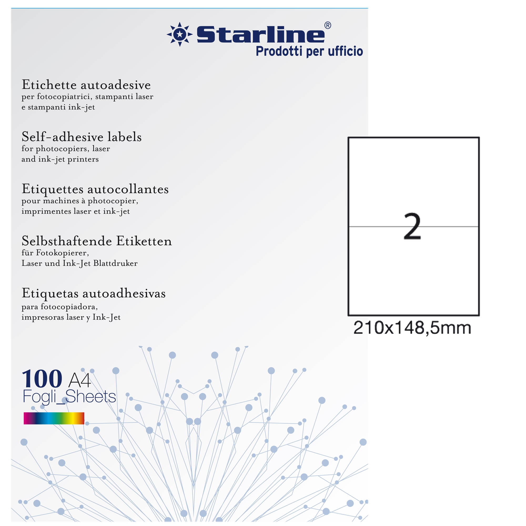 Etichette adesive - in carta - permanenti - 210 x 148,5 mm - 2 et/fg - 100 fogli - bianco - Starline