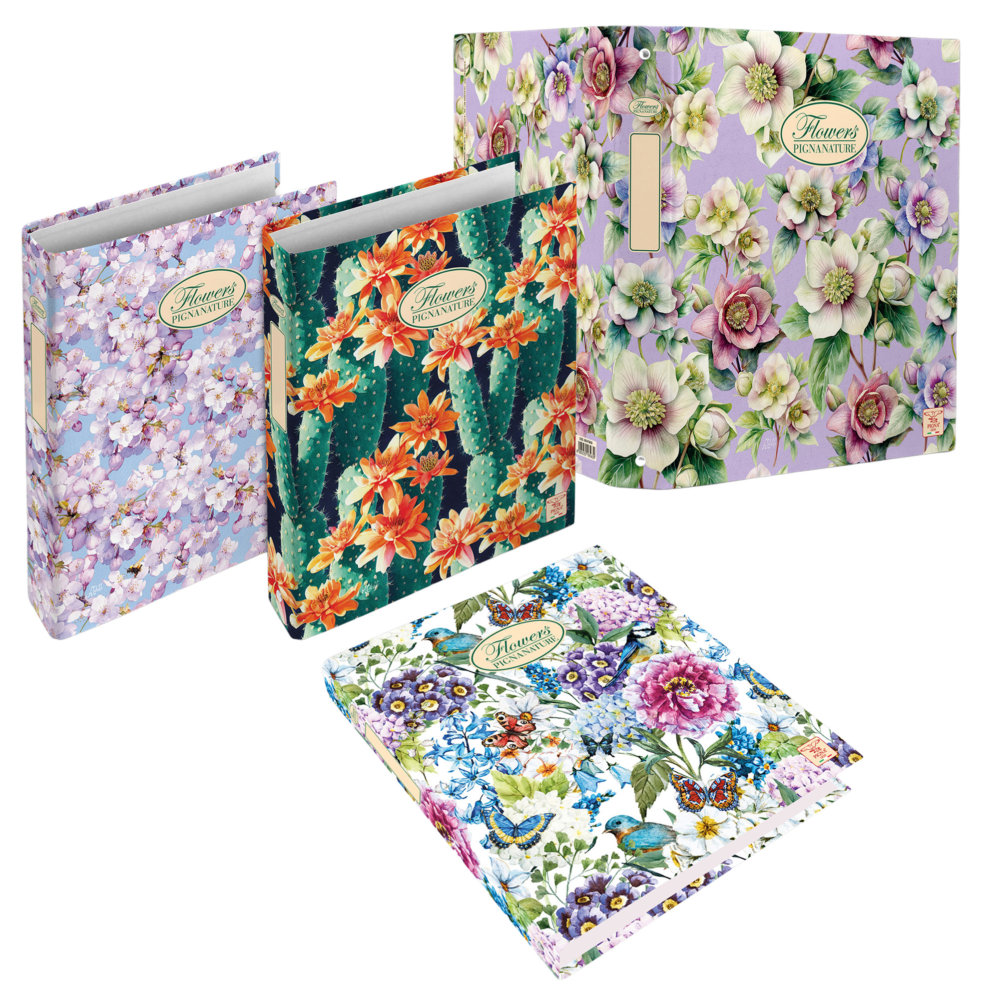 Raccoglitore Nature Flowers - A4 - cm 4 anelli da 30mm - dorso 4 cm - Pigna