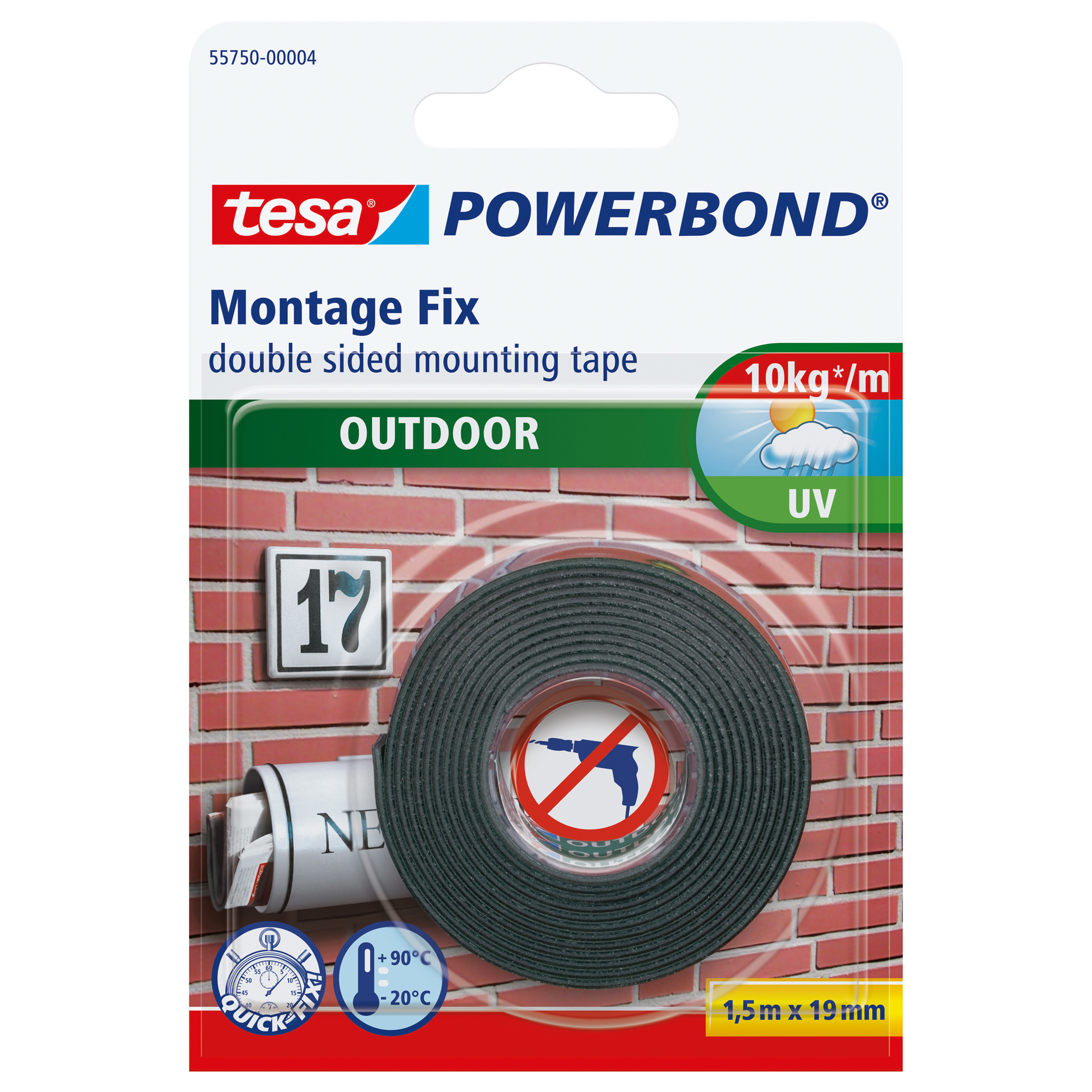 Nastro biadesivo Powerbond - 19 mm x 1,5 m - acrilico - bianco - Tesa