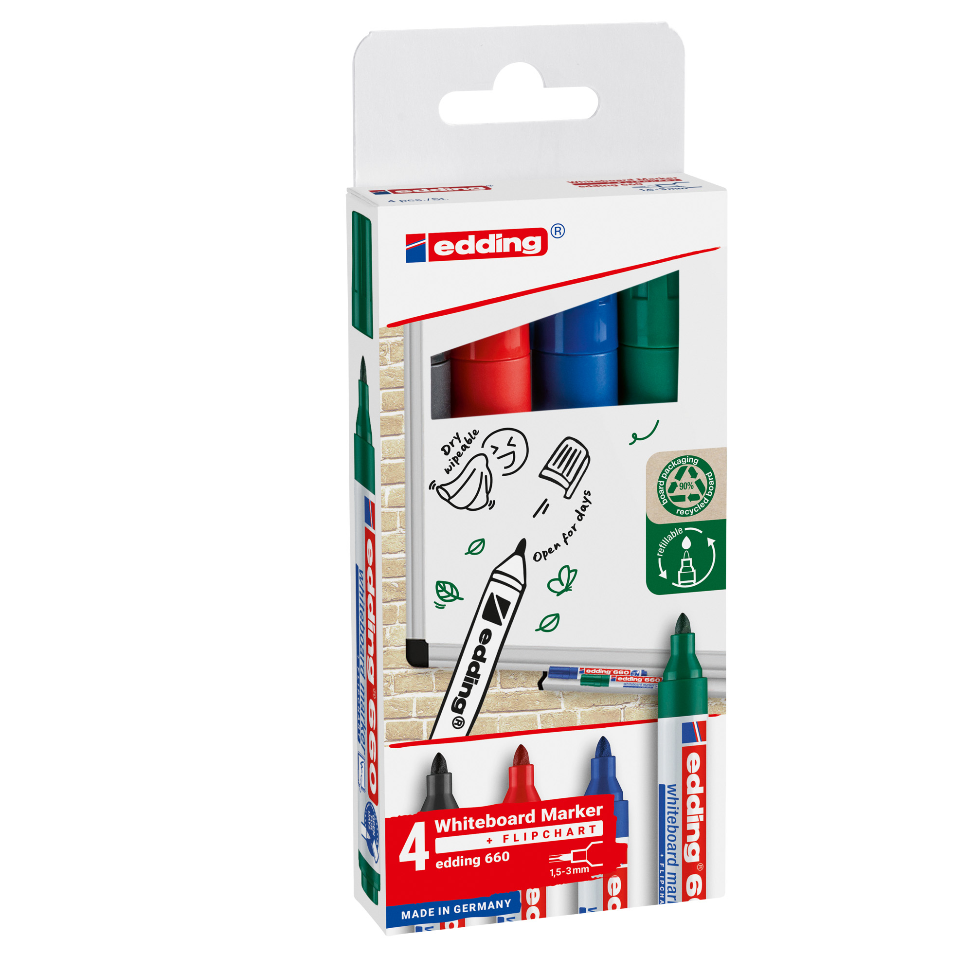 Marcatore per lavagne bianche 660 - punta conica - da 1,5 a 3 mm - Edding - astuccio 4 pezzi