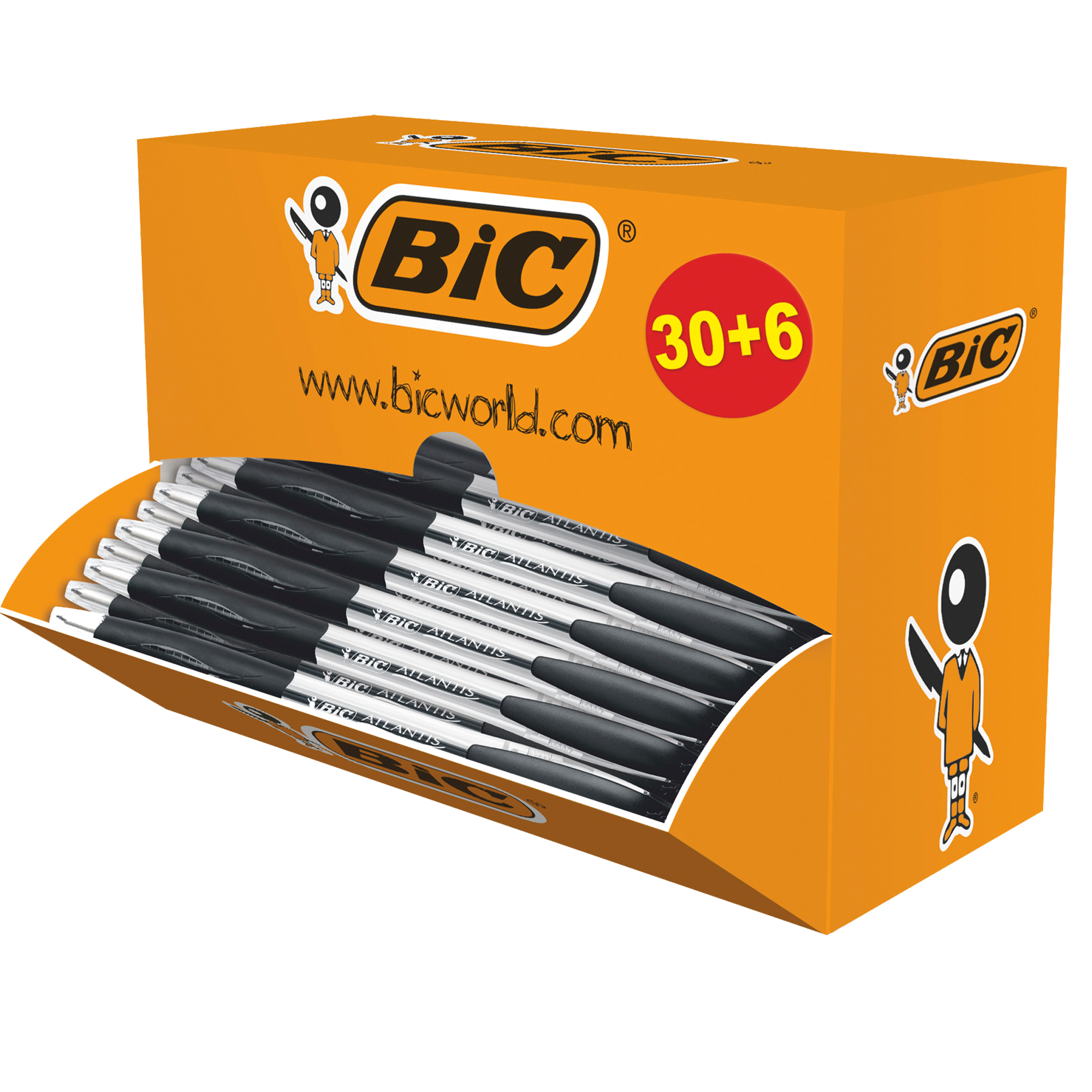 Penne a sfera a scatto Atlantis - punta 1,0mm  - nero  - Bic - conf. 30 + 6 pezzi