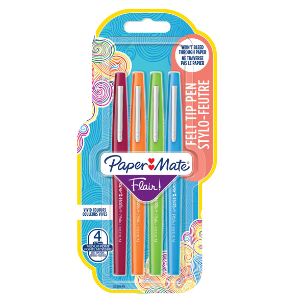 Pennarello Flair Nylon - punta feltro - 1,10mm - colori assortiti Fun - Papermate - conf. 4 pezzi
