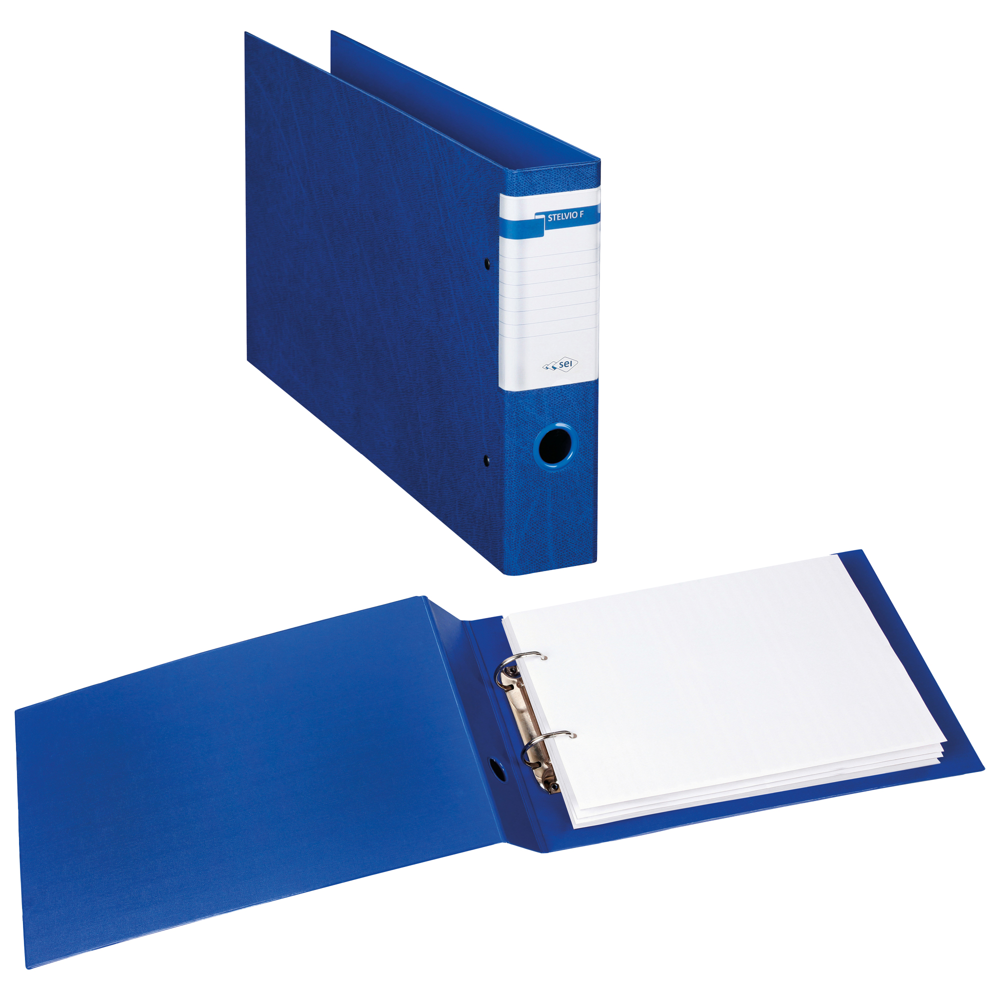 Raccoglitore Stelvio F - 30 x 22 cm album - 2 anelli a D 40 mm - dorso 6 cm - blu - Sei Rota