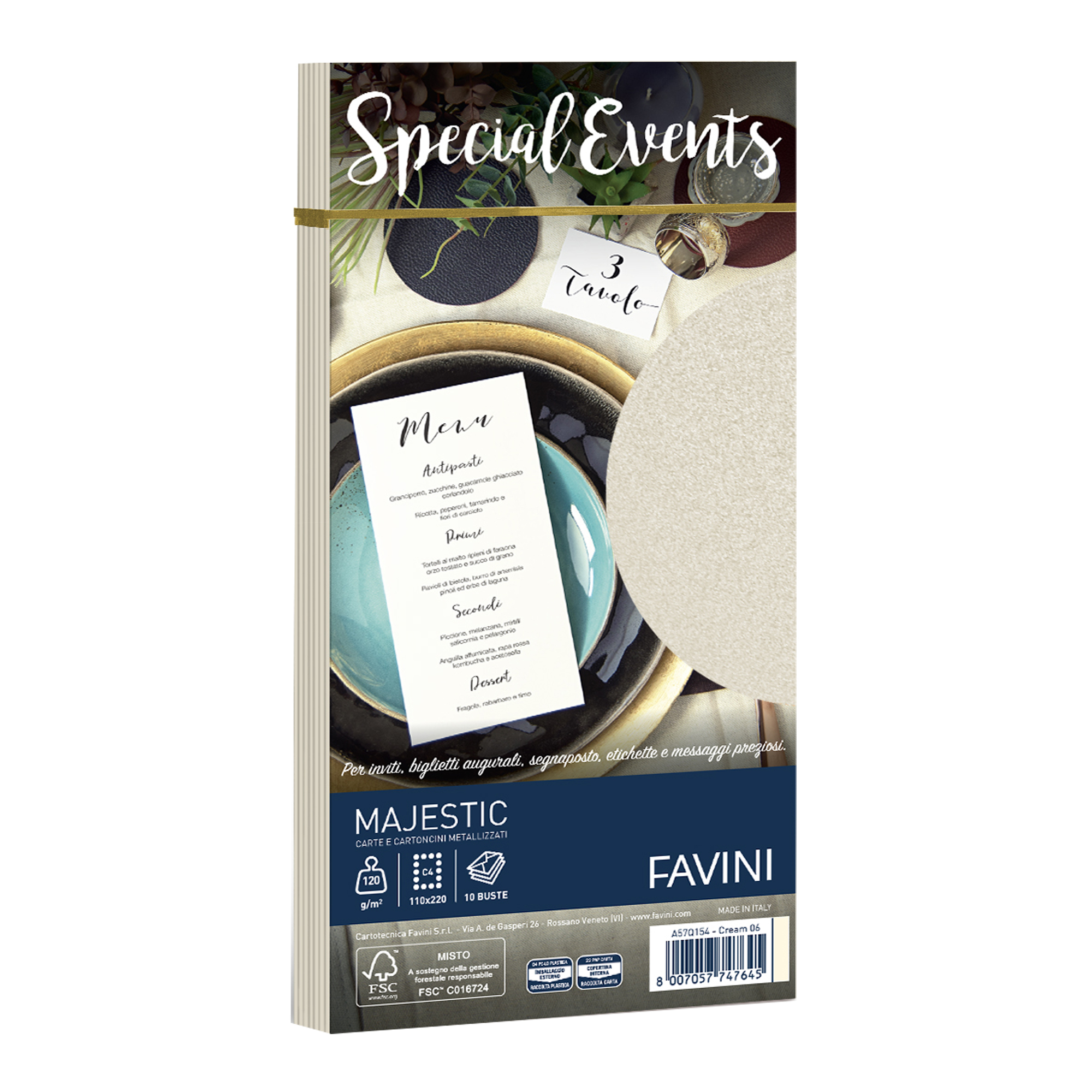 Busta Special Events metal - 110 x 220 mm - 120 gr - crema - Favini - conf. 10 buste