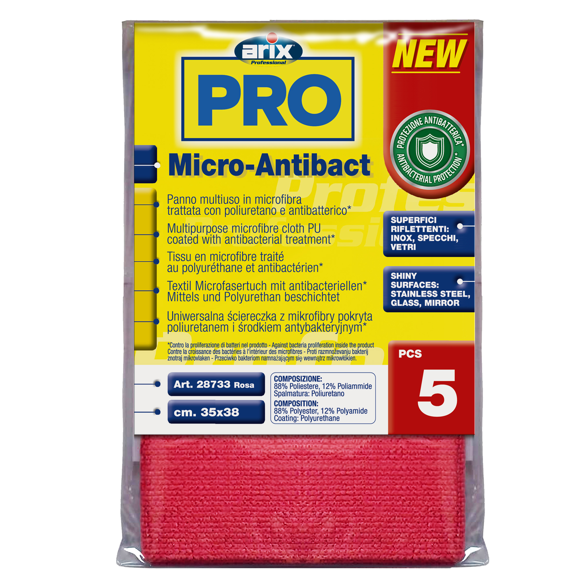 Panno multiuso Micro-Antibact - 35 x 38 cm - rosa - Arix - conf. 5 pezzi