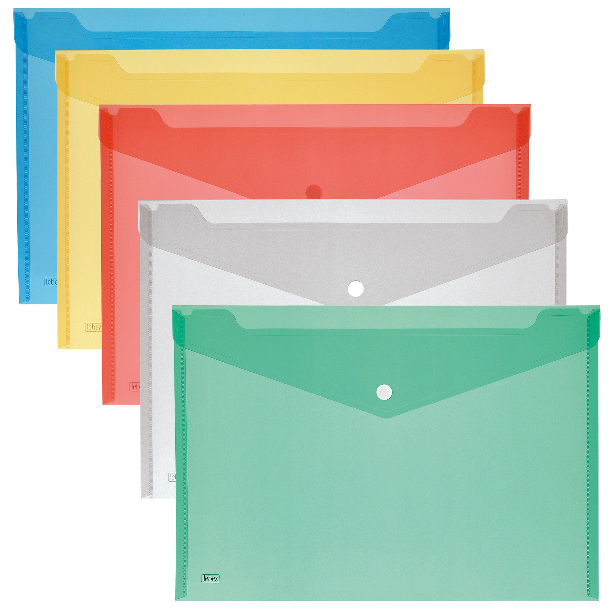 Busta con bottone - 33,5 x 23,5 cm - PP - colori assortiti - Lebez - conf. 5 pezzi