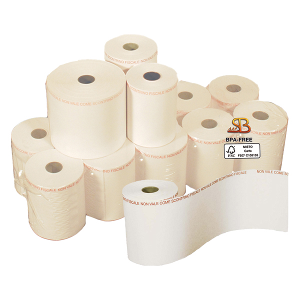 Rotolo per bilancia - 62,5 mm x 30 m - 55 gr - diametro esterno 50 mm - anima 12 mm - carta termica BPA free - Sabacart - blister 10 pezzi