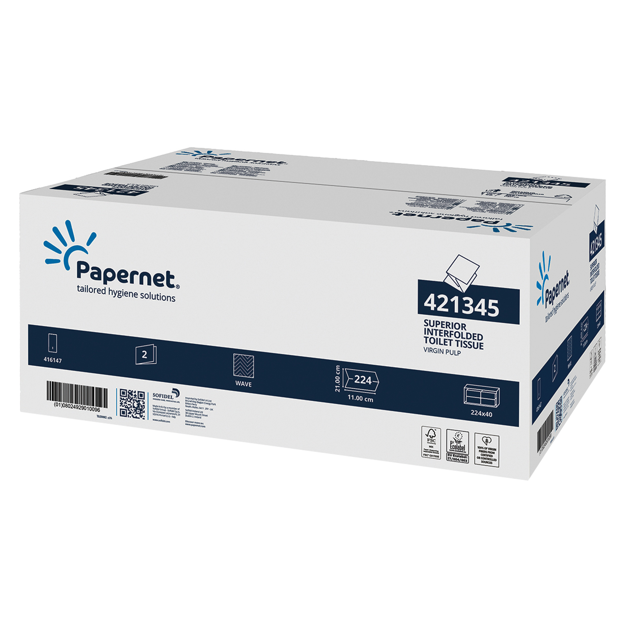 Carta igienica interfogliata - 18 gr - strappo 11x21 cm - Papernet - pacco da 224 strappi