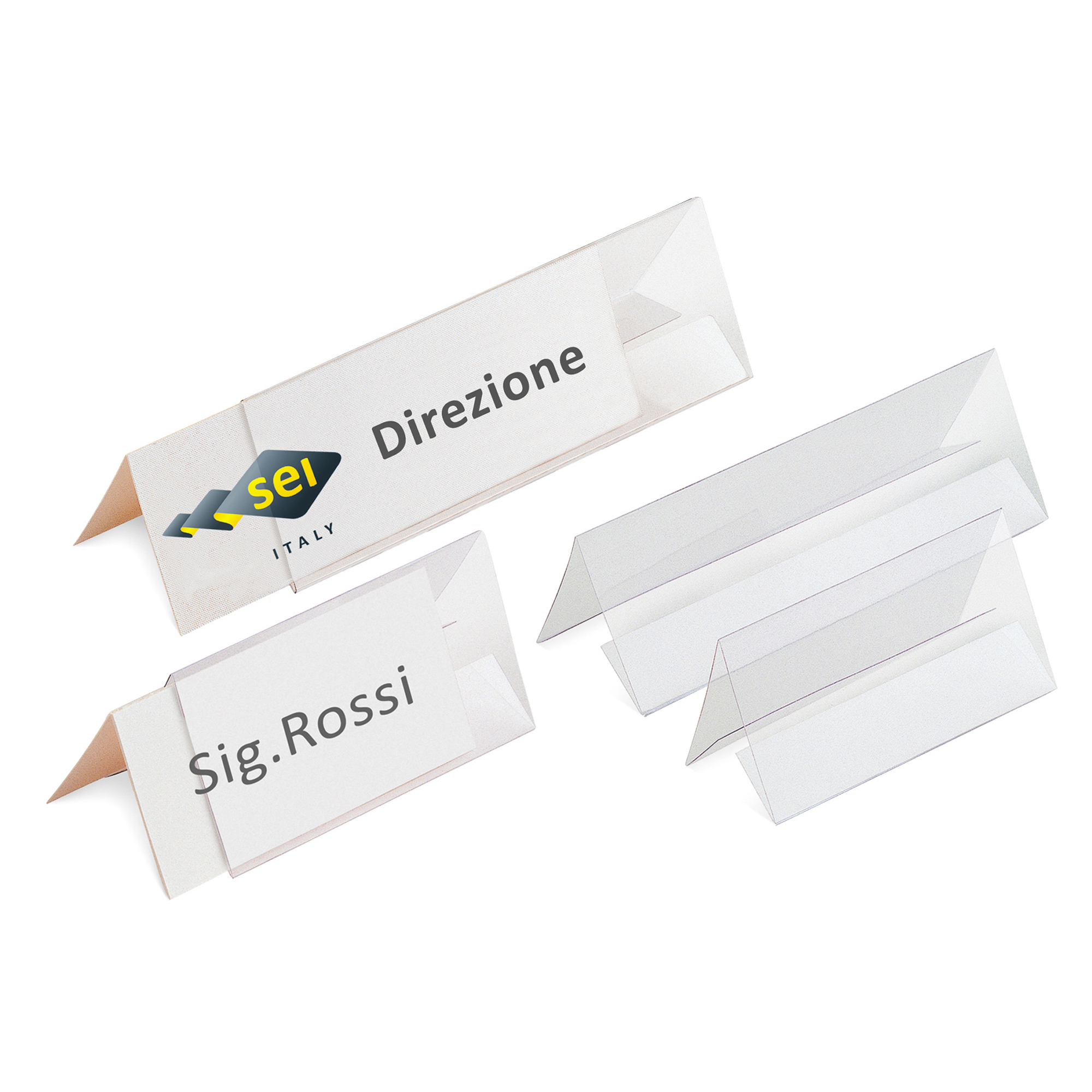 Portanome da tavolo Prisma - 30 x 5 cm - PVC trasparente - Sei Rota - conf. 5 pezzi