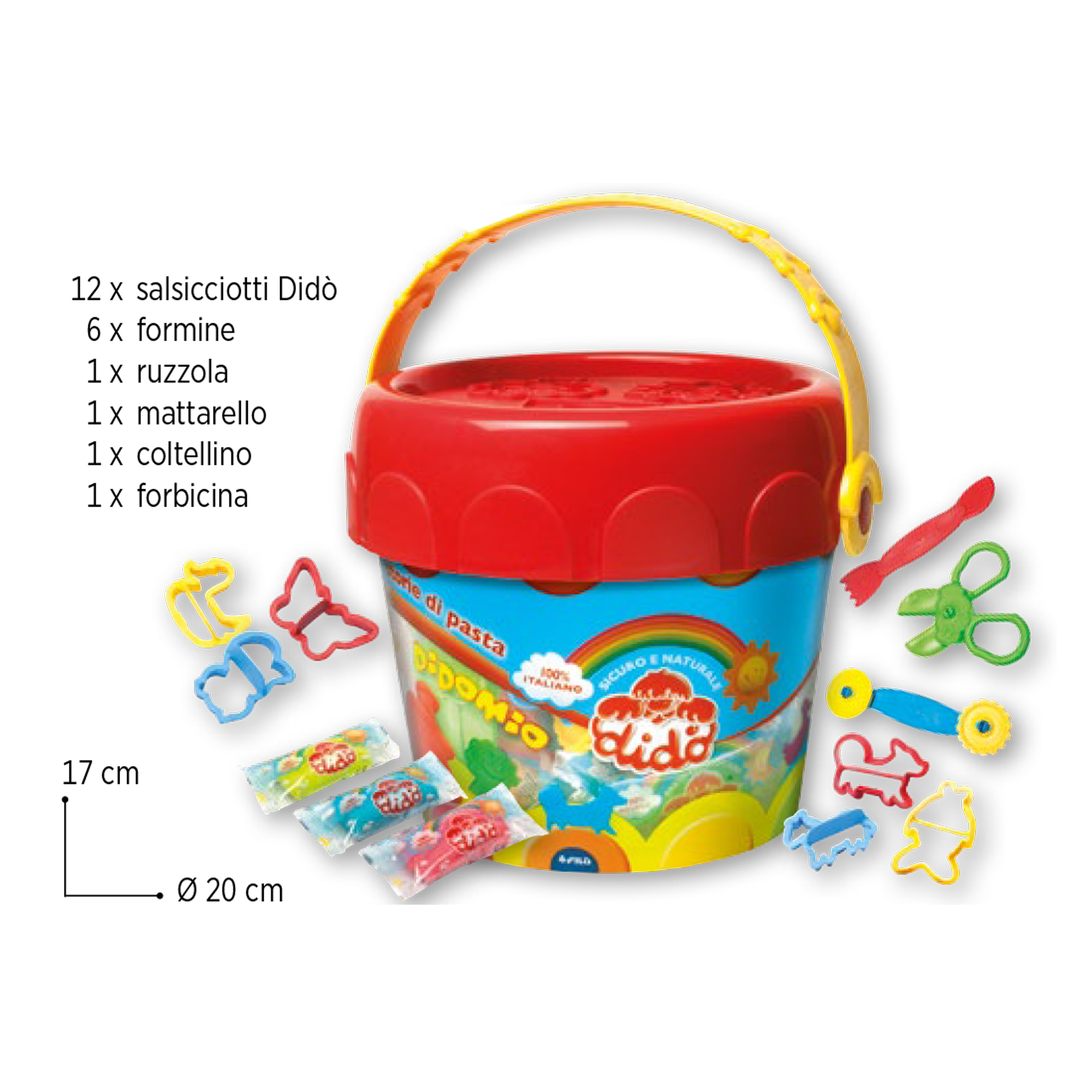 Pasta modellabile DiDò MIO Storie di pasta - DiDò - secchiello 12 salsicciotti con attrezzi