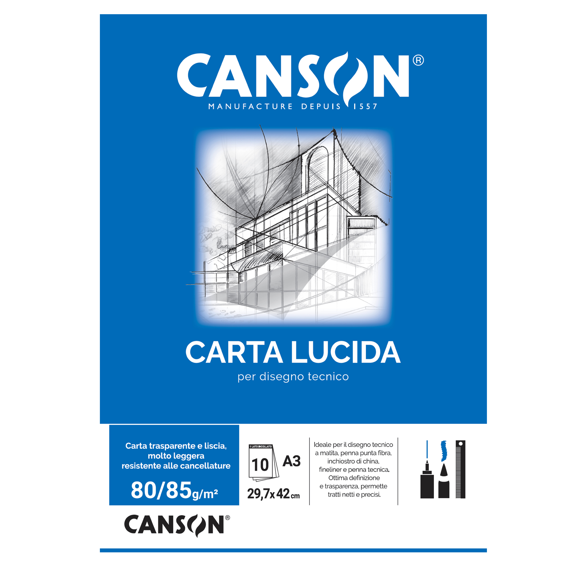 Blocco carta lucida - A3 - 10 fogli - 80gr - uso manuale - Canson