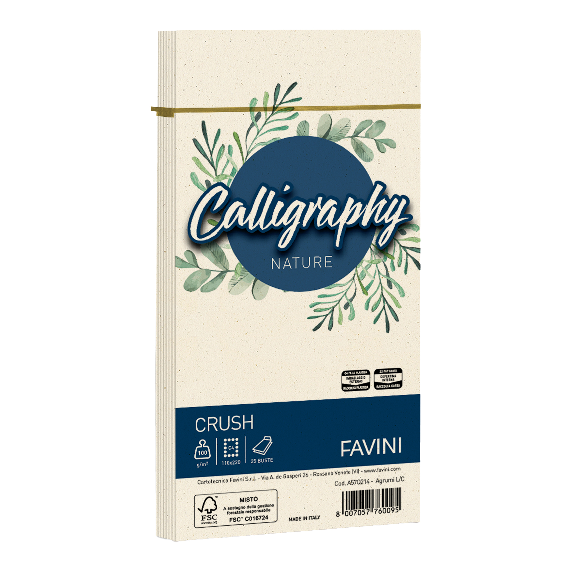 Busta Calligraphy Nature Crush - 110 x 220 mm - 100 gr - giallo agrumi - Favini - conf. 25 pezzi