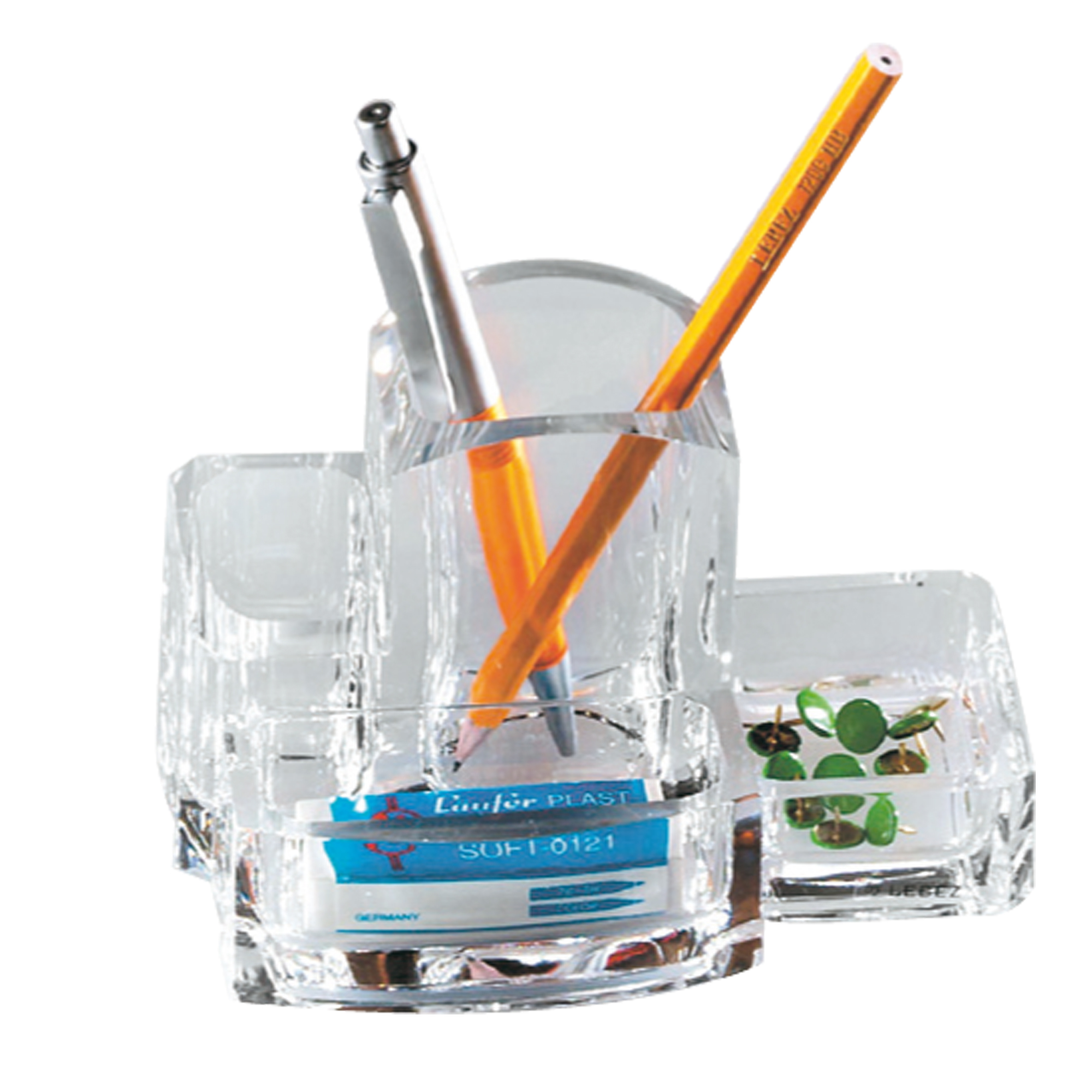 Portacancelleria con portapenne - acrilico - 15 x 10 x 9 cm - trasparente - Lebez