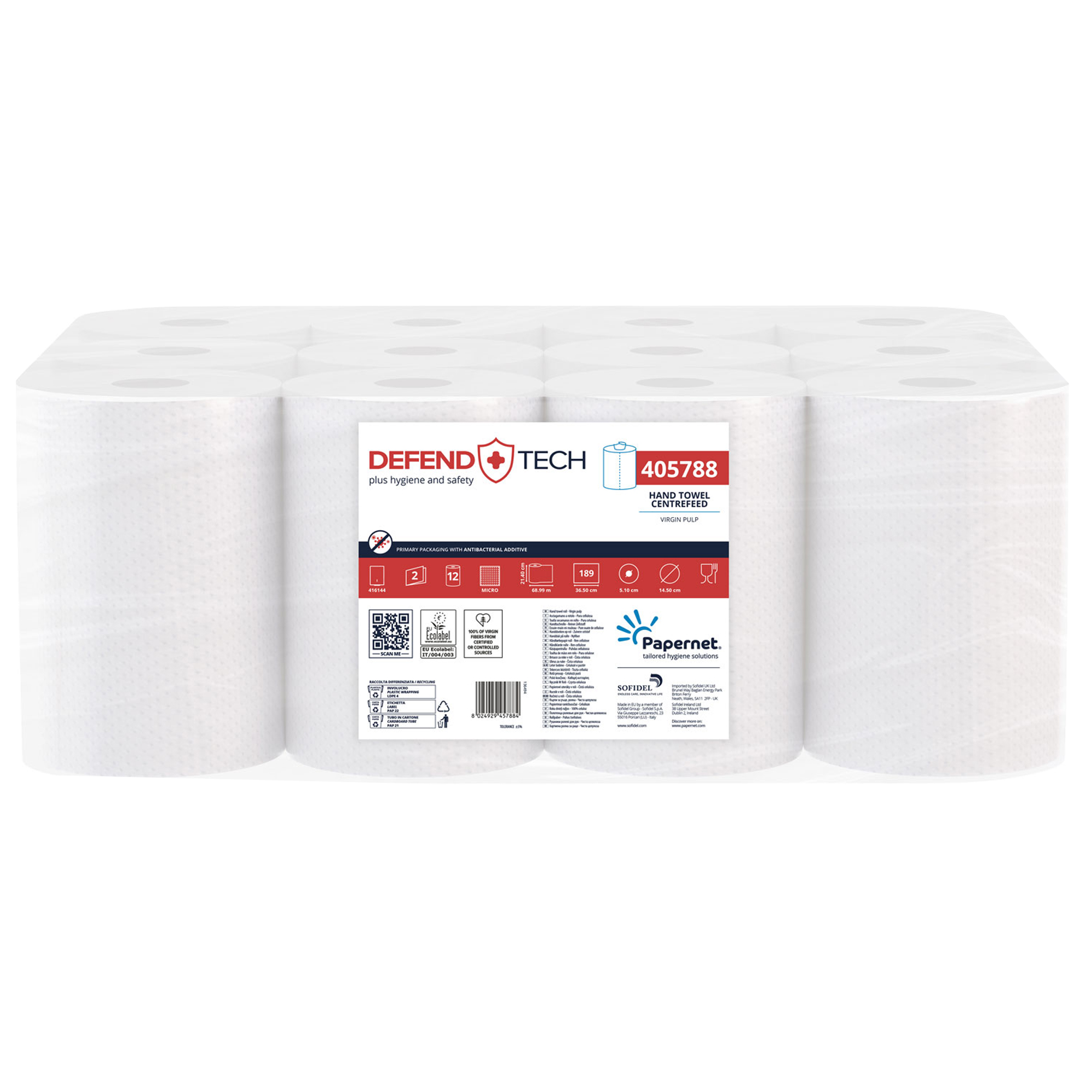 Asciugamani in rotolo Centrefeed - 2 veli - diametro 14,5 cm - 17 gr - 21,5 cm x 69 mt - 189 strappi - bianco - Papernet