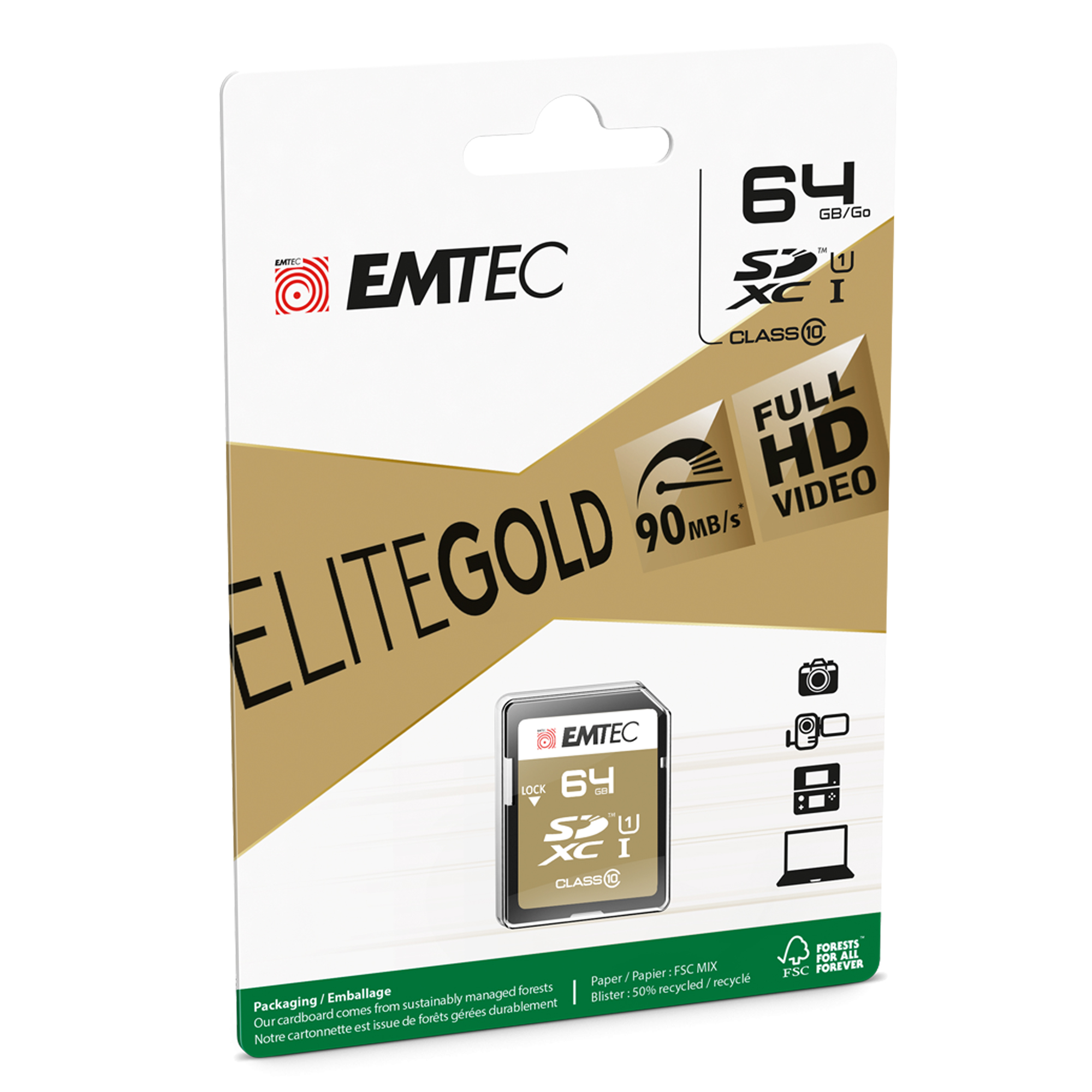 Emtec - SDXC Class 10 Gold + - ECMSD64GXC10GP - 64GB