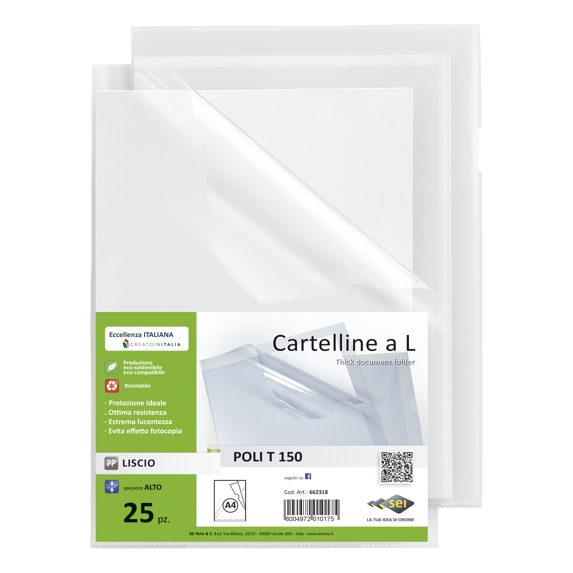 Cartellina a L Poli 150 - A4 - PP - liscio pesante - Sei Rota - conf. 25 pezzi