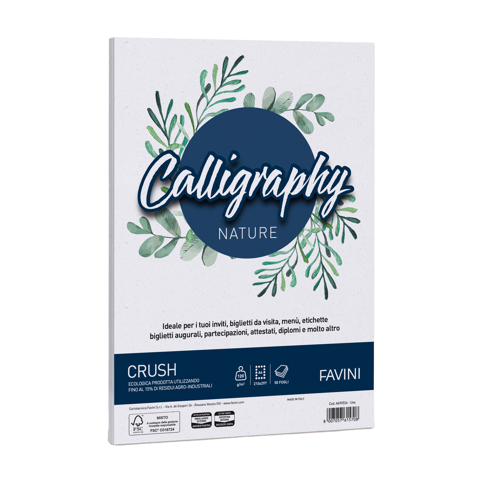 Carta Calligraphy Nature Crush - A4 - 120 gr - uva - Favini - conf. 50 fogli