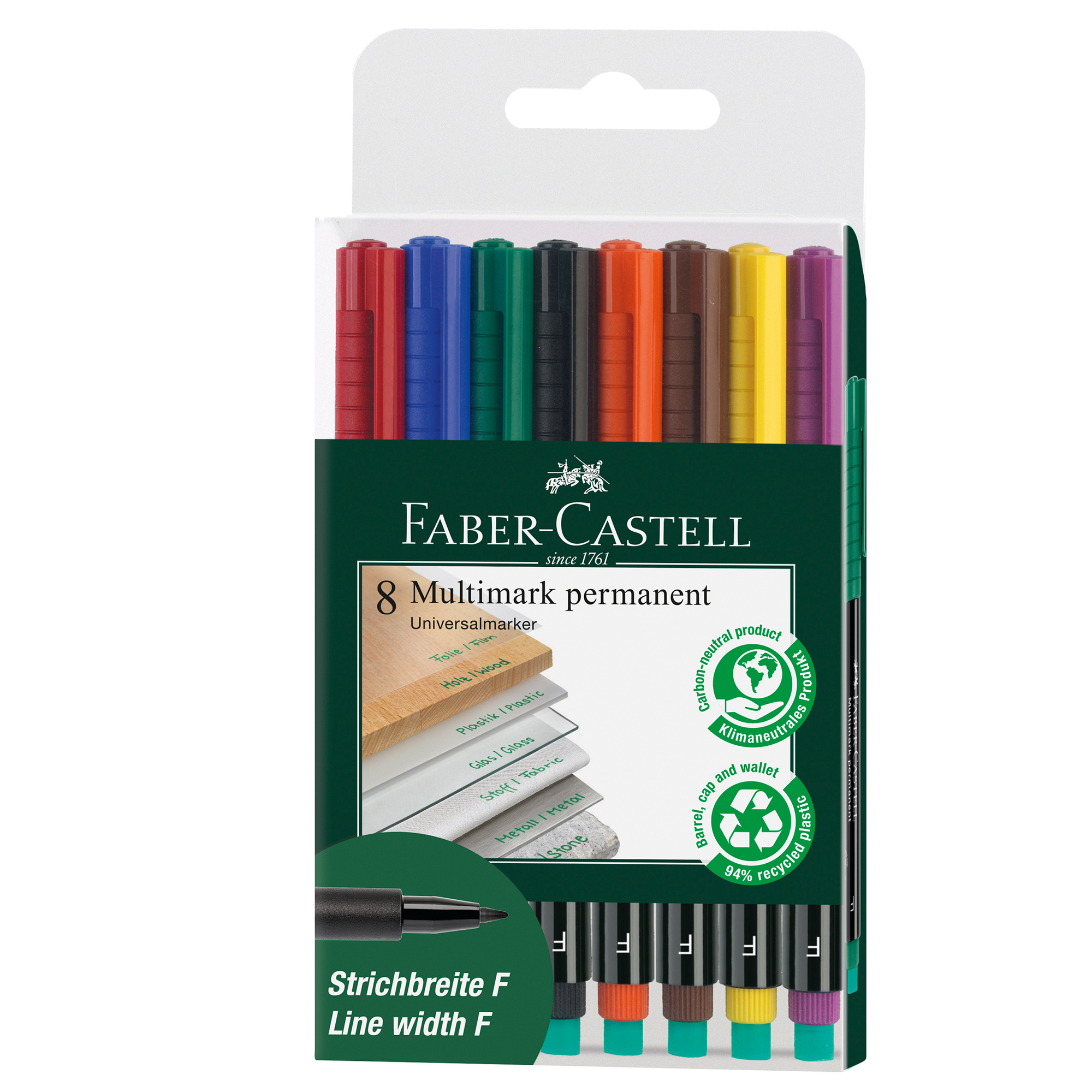 Pennarello Multimark universale permanente con gomma - punta fine 0,6mm - astuccio 8 colori - Faber-Castell