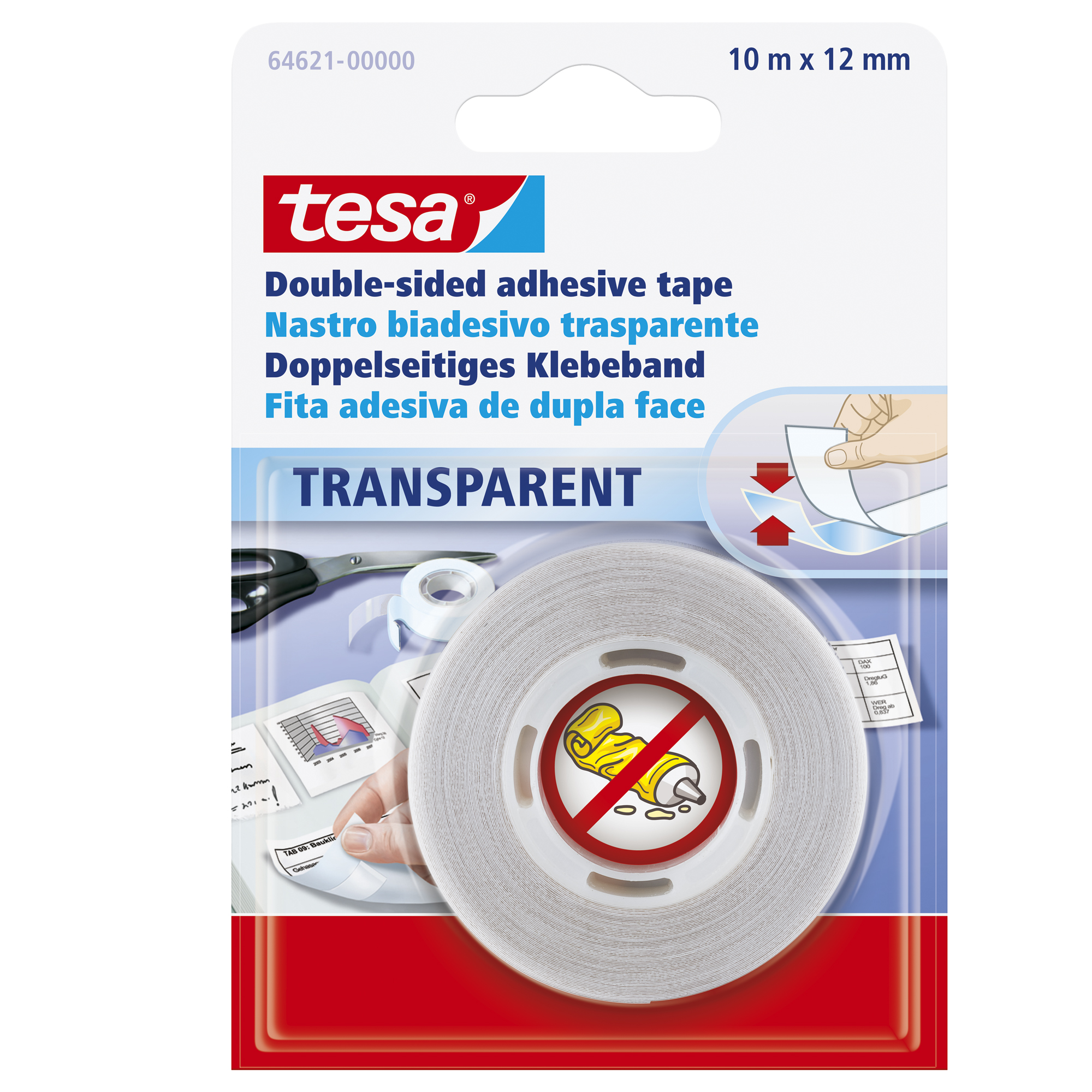 Nastro biadesivo - 12 mm x 10 m - PP - trasparente - Tesa