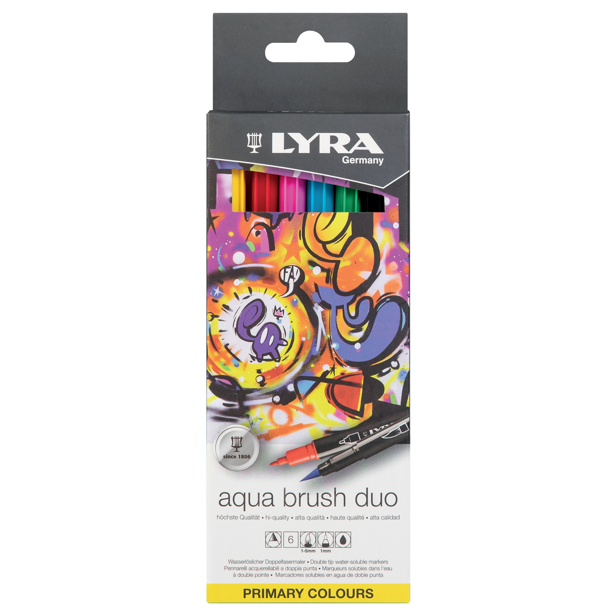 Pennarello Aqua Brush Duo - colori primari - Lyra - conf. 6 pezzi